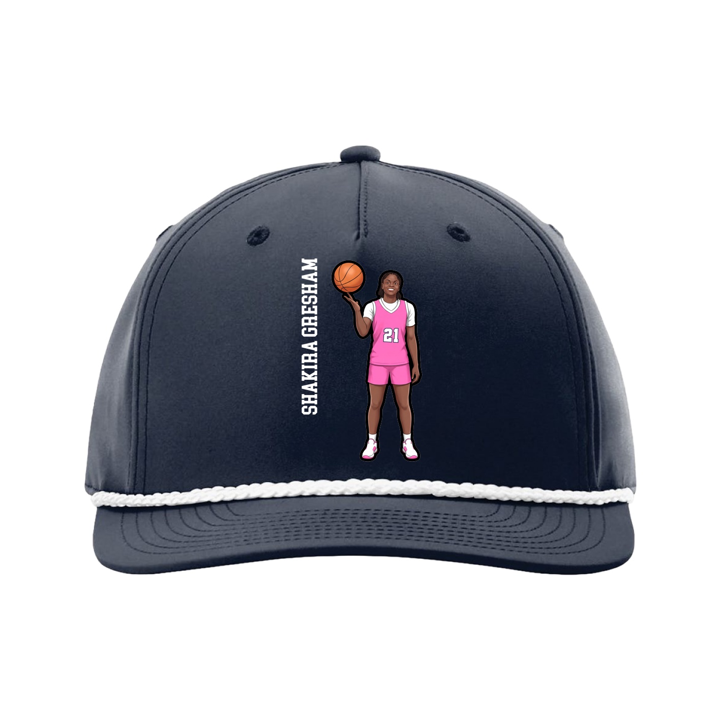 Five-Panel Classic Rope Cap — Name Vertical in Navy