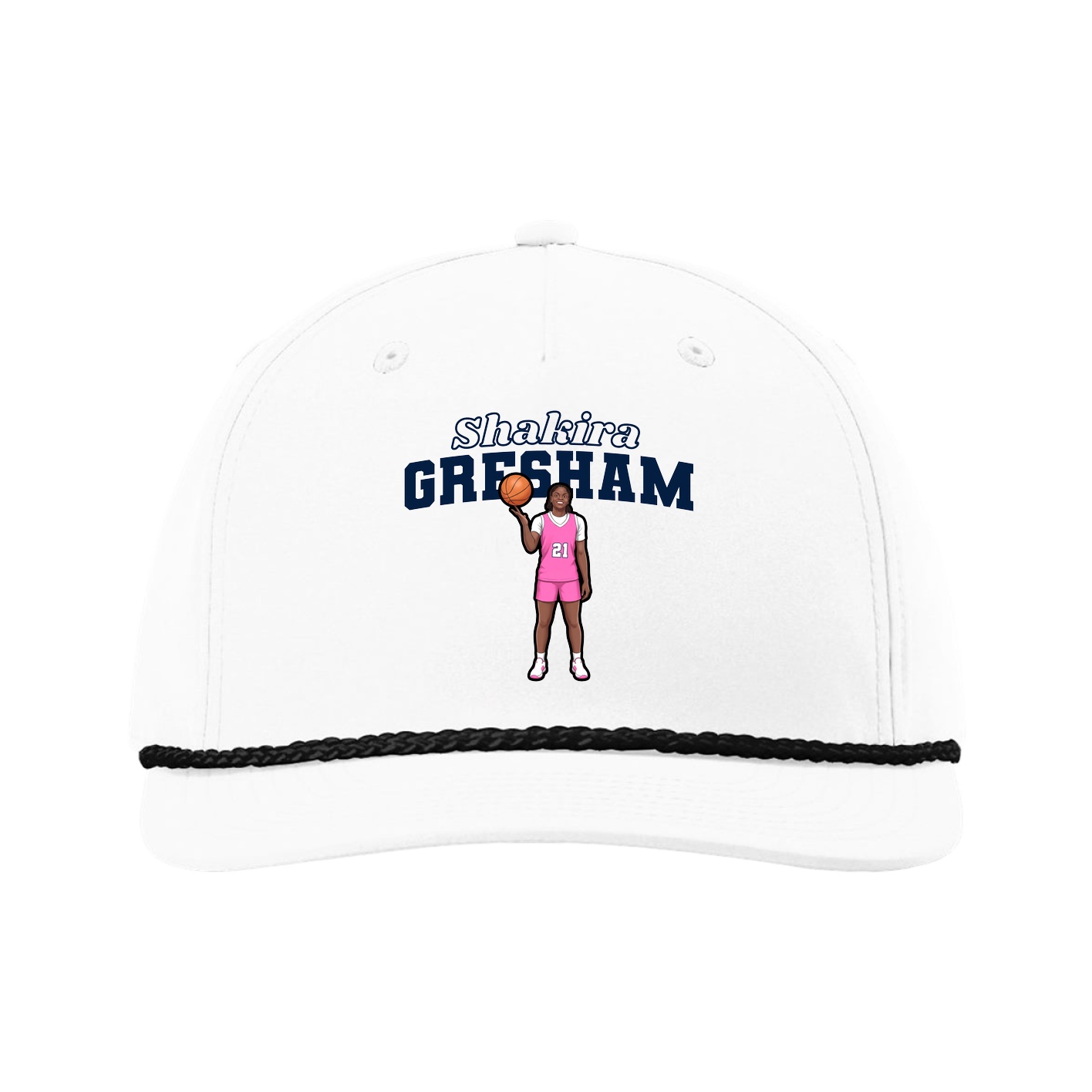Five-Panel Classic Rope Cap — Name Arch in White