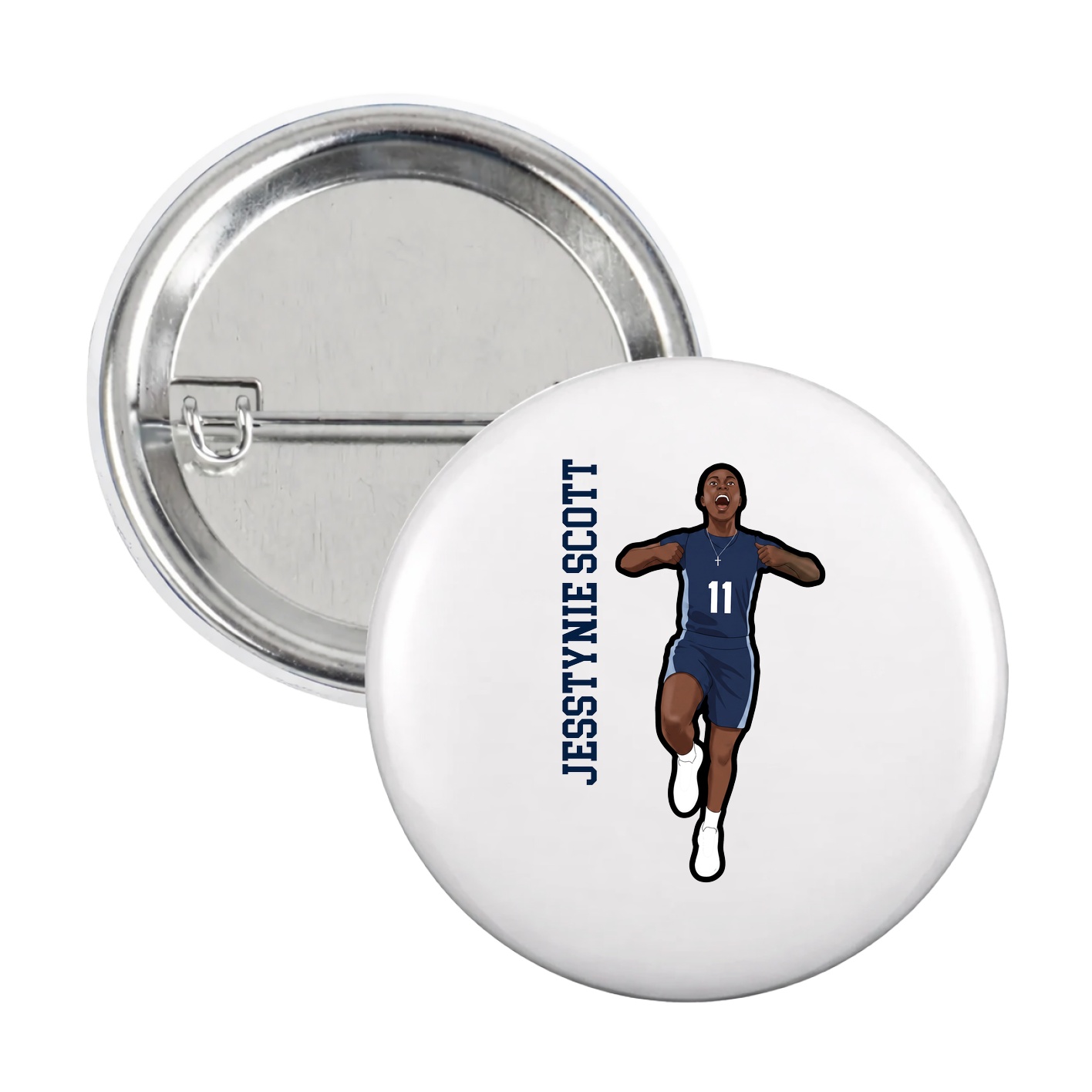 Game Day Button — Name Vertical in White