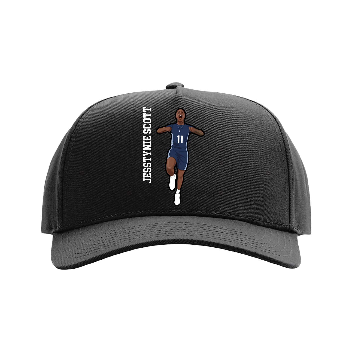 Full Fabric Five-Panel Champ Cap — Name Vertical in Black