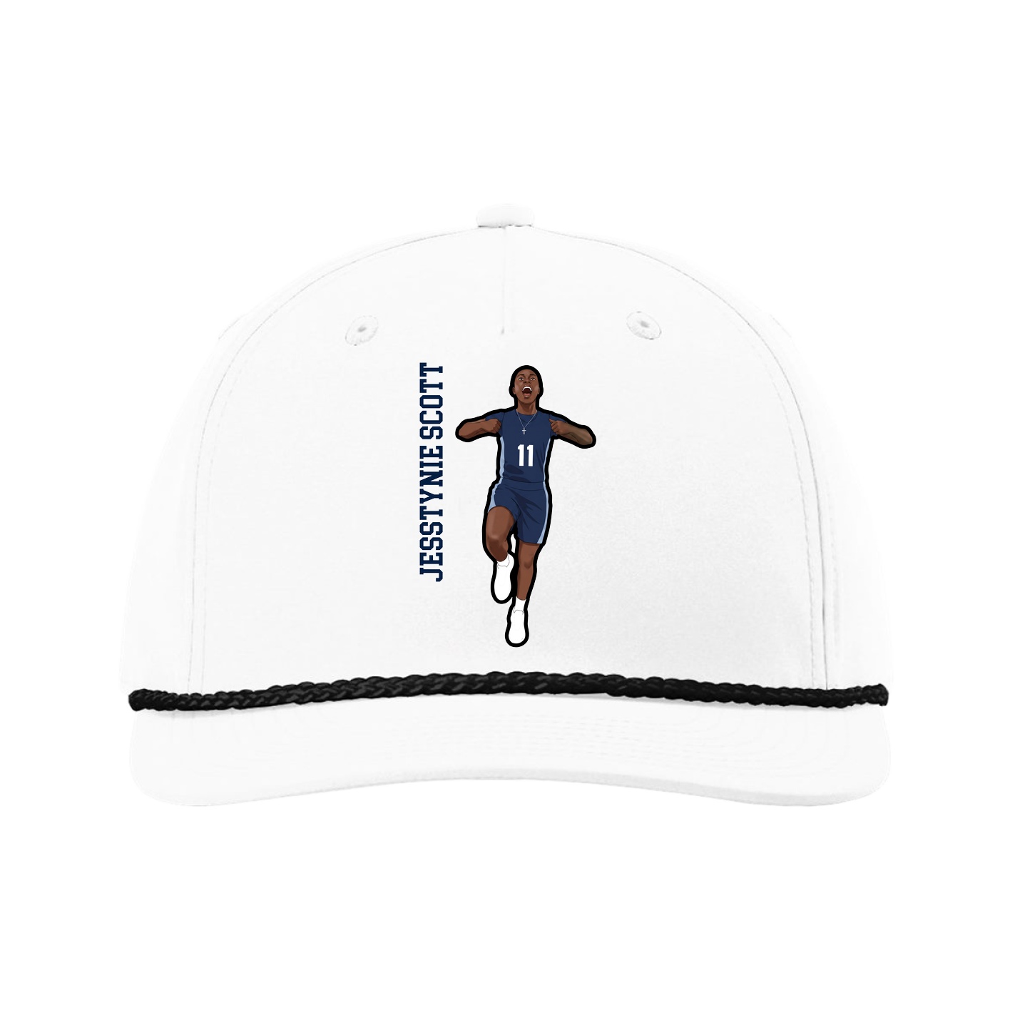 Five-Panel Classic Rope Cap — Name Vertical in White