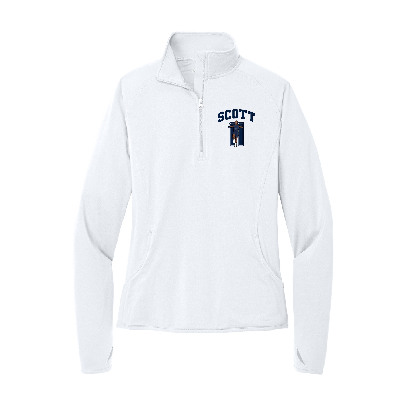 Women's Q-Zip Pullover — Number in White