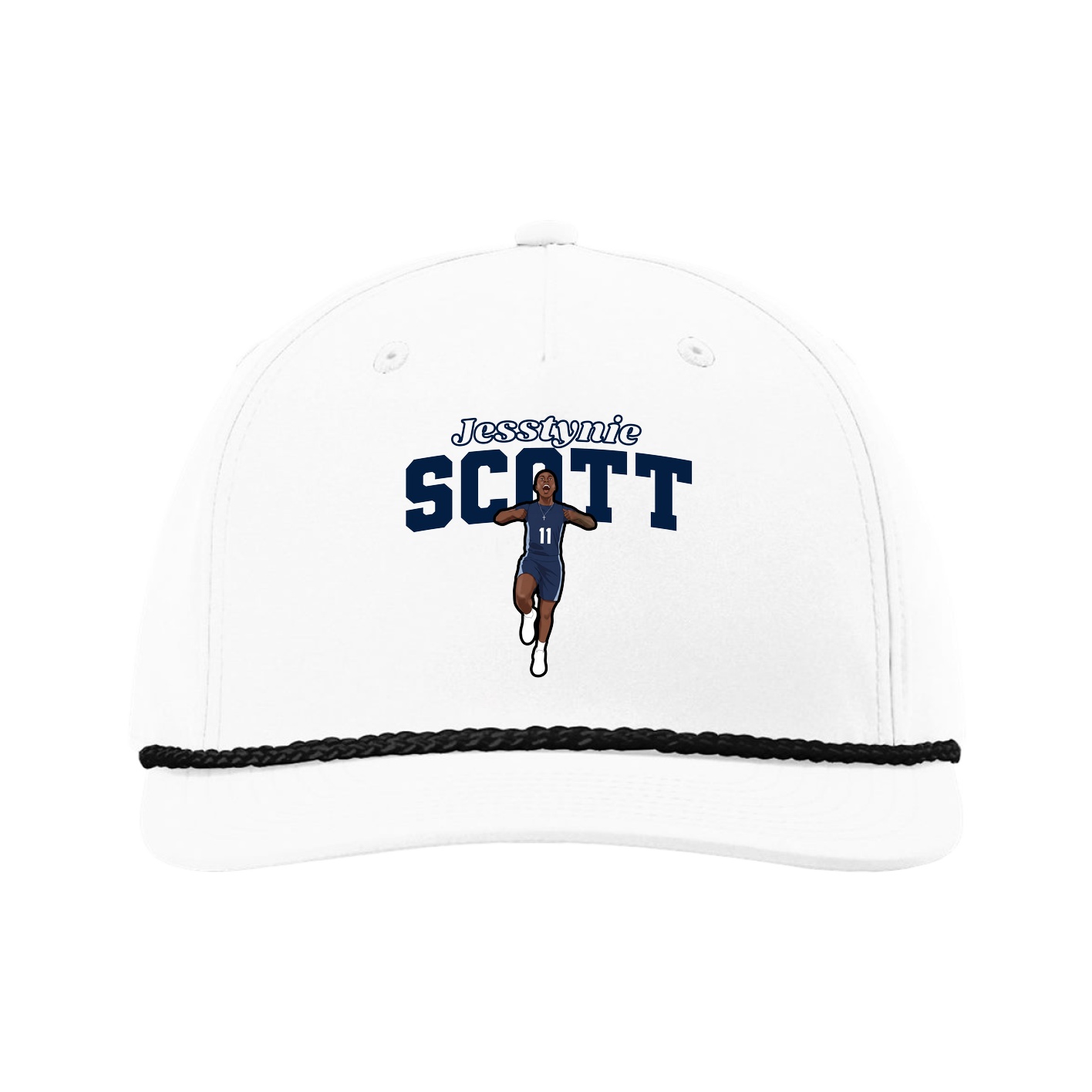 Five-Panel Classic Rope Cap — Name Arch in White