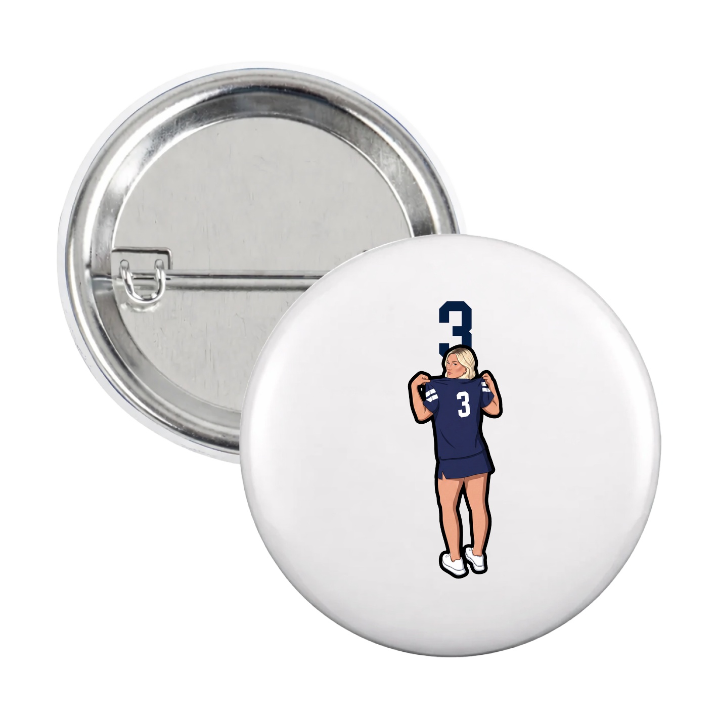 Game Day Button — Number Top in White