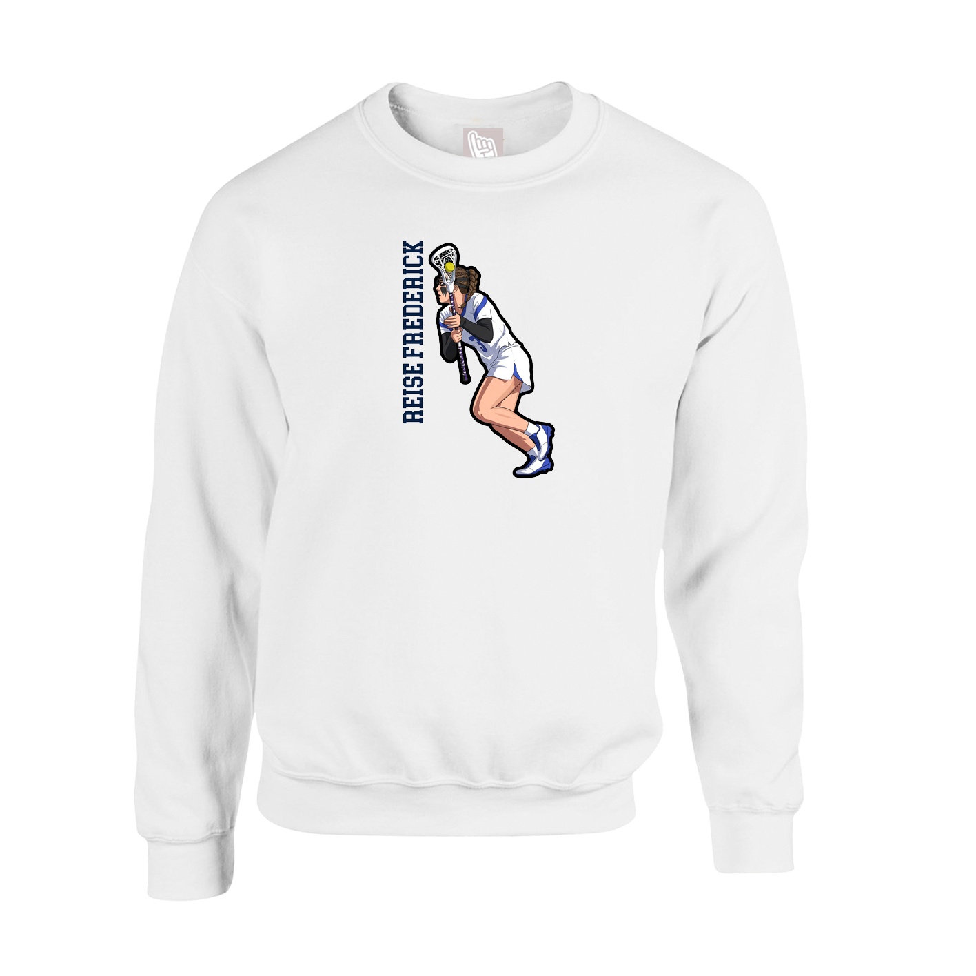 Fleece Crew — Name Vertical in White