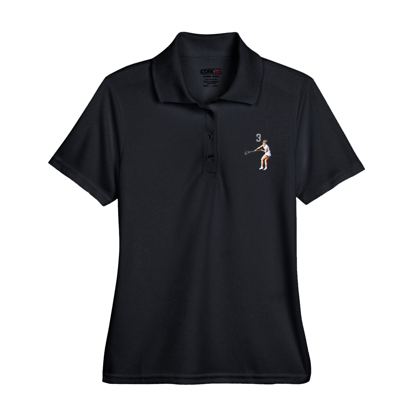 Womens Performance Polo — Number Top in Black