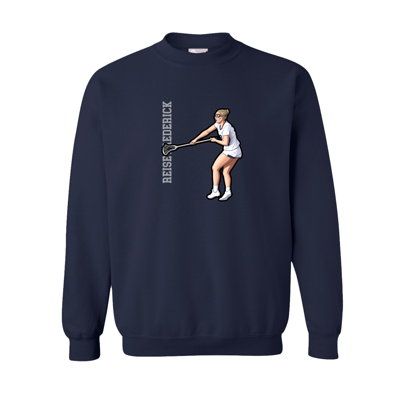 Fleece Crew — Name Vertical in Navy