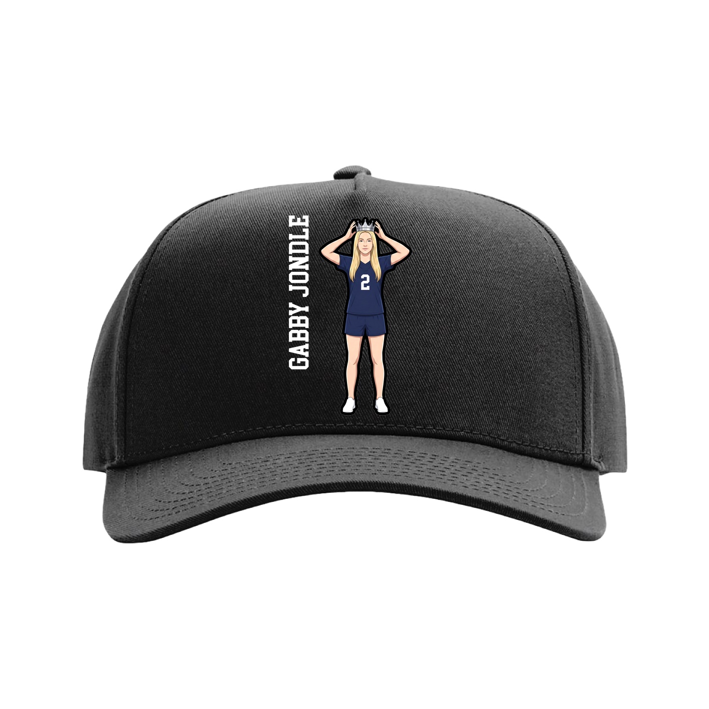 Full Fabric Five-Panel Champ Cap — Name Vertical in Black