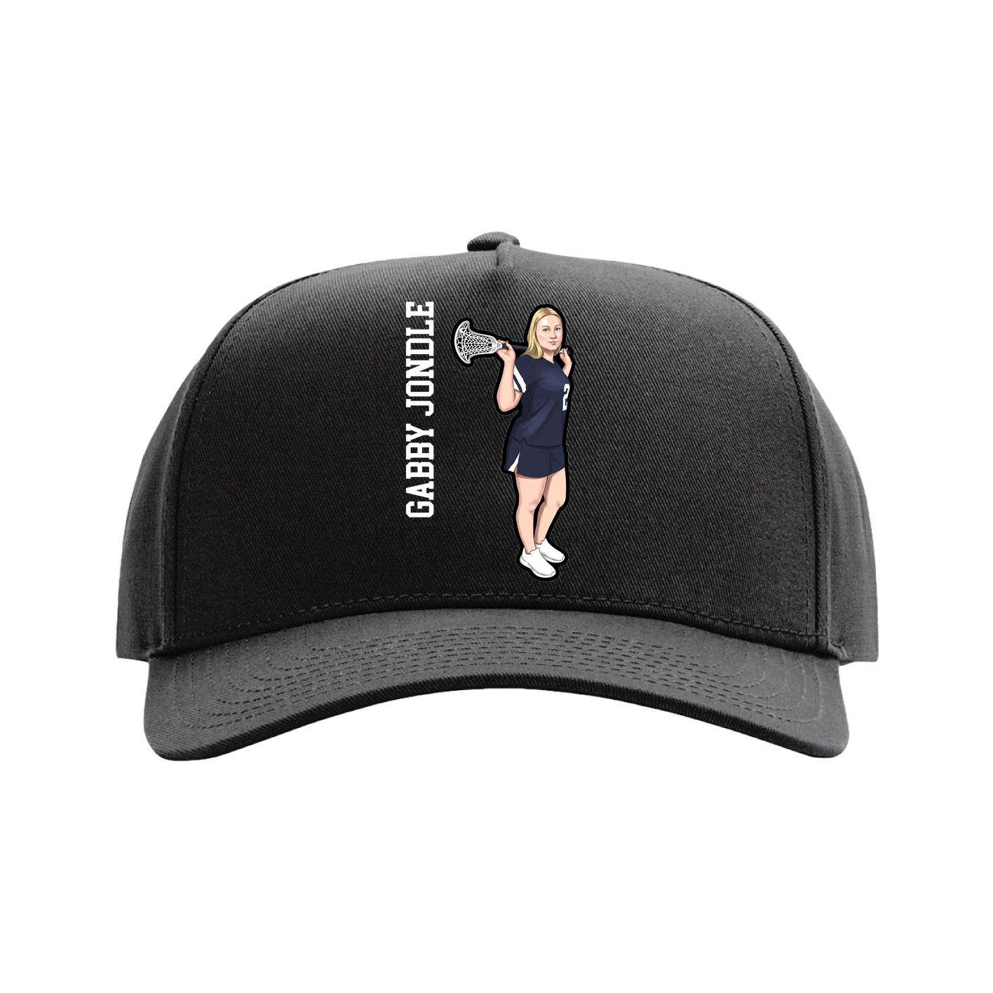 Full Fabric Five-Panel Champ Cap — Name Vertical in Black