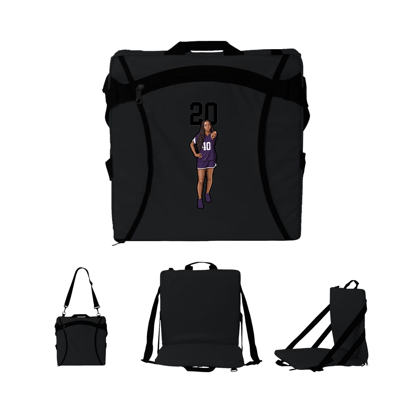 Folding Stadium Seat — Number Top in Black
