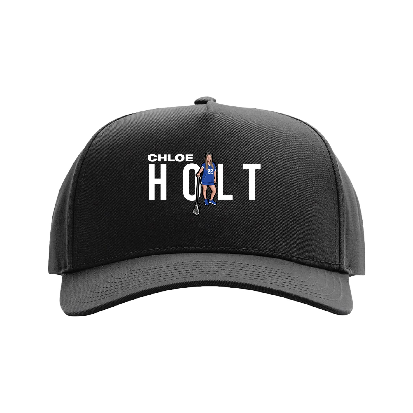 Full Fabric Five-Panel Champ Cap — Player Name in Black