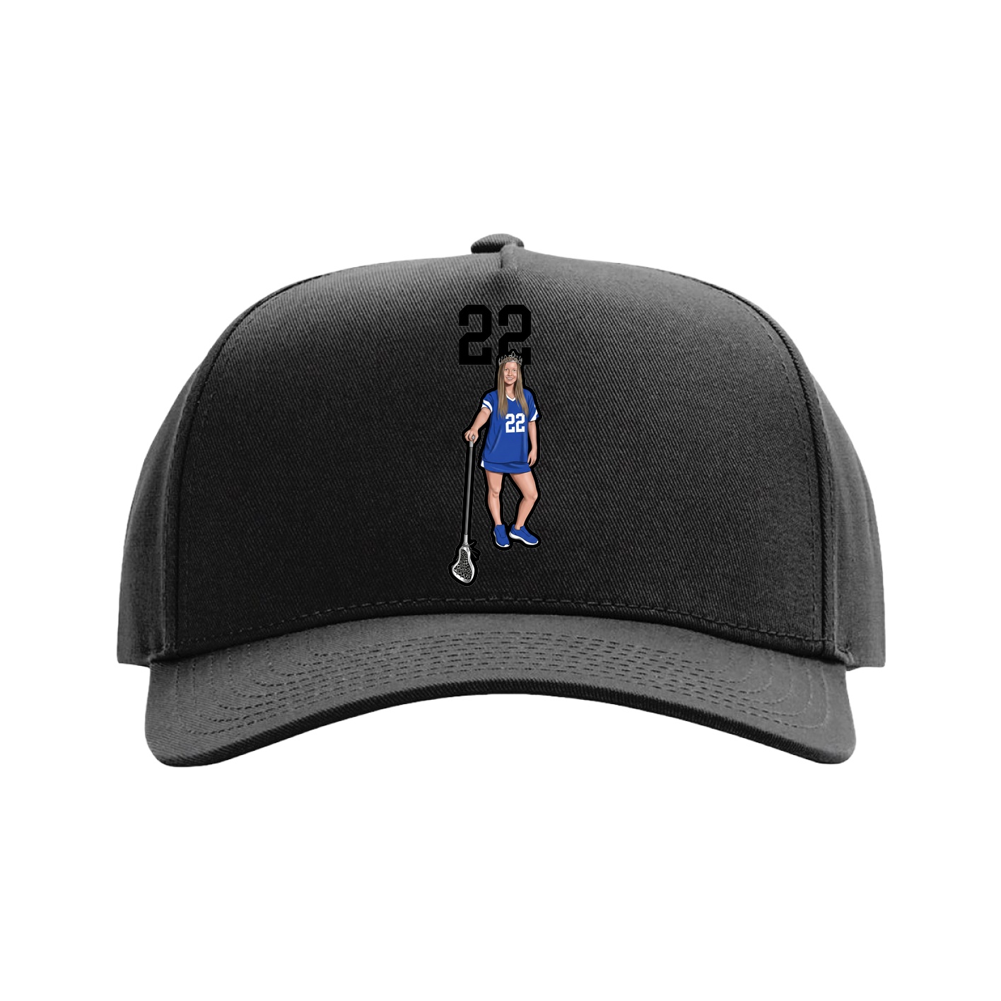 Full Fabric Five-Panel Champ Cap — Number Top in Black