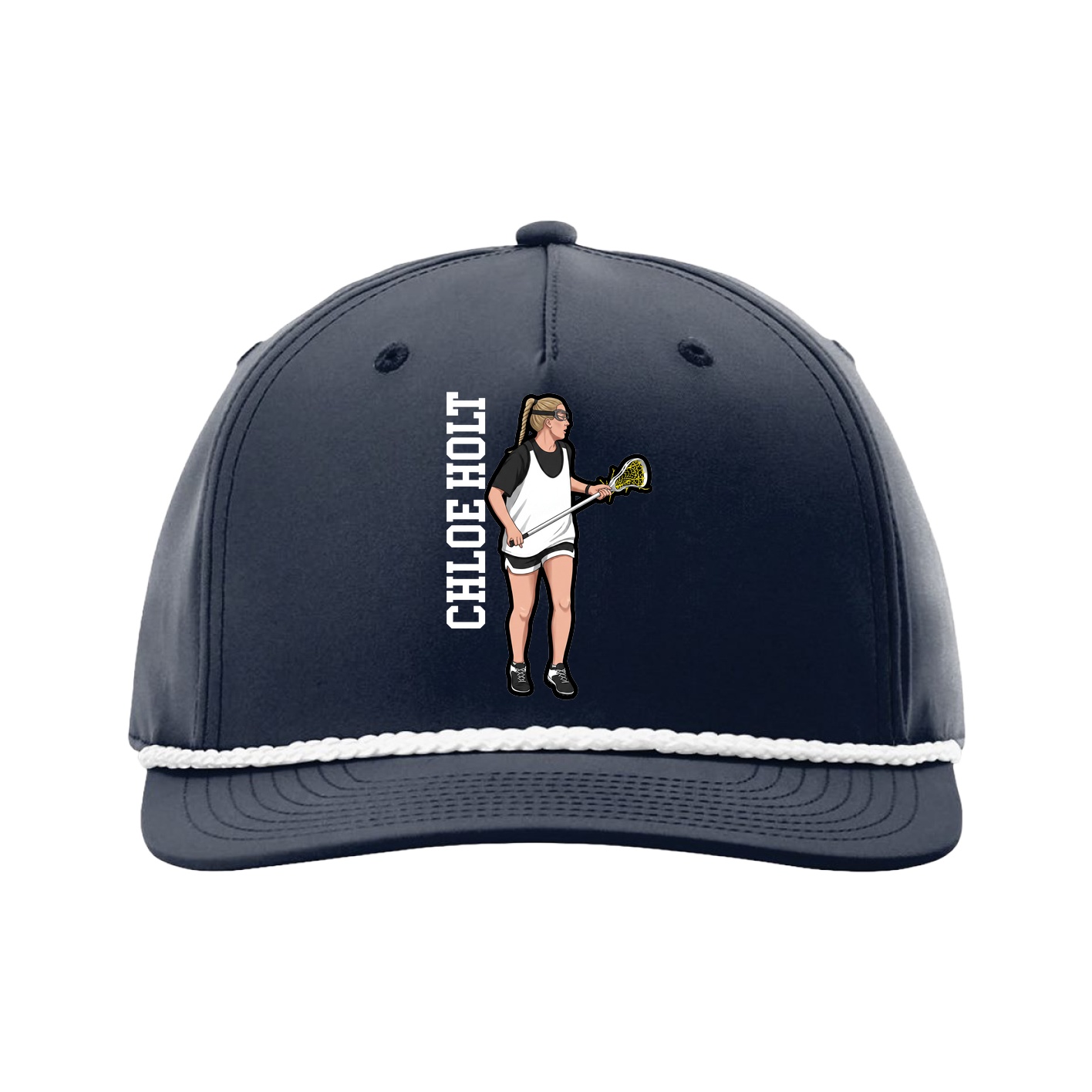 Five-Panel Classic Rope Cap — Name Vertical in Navy