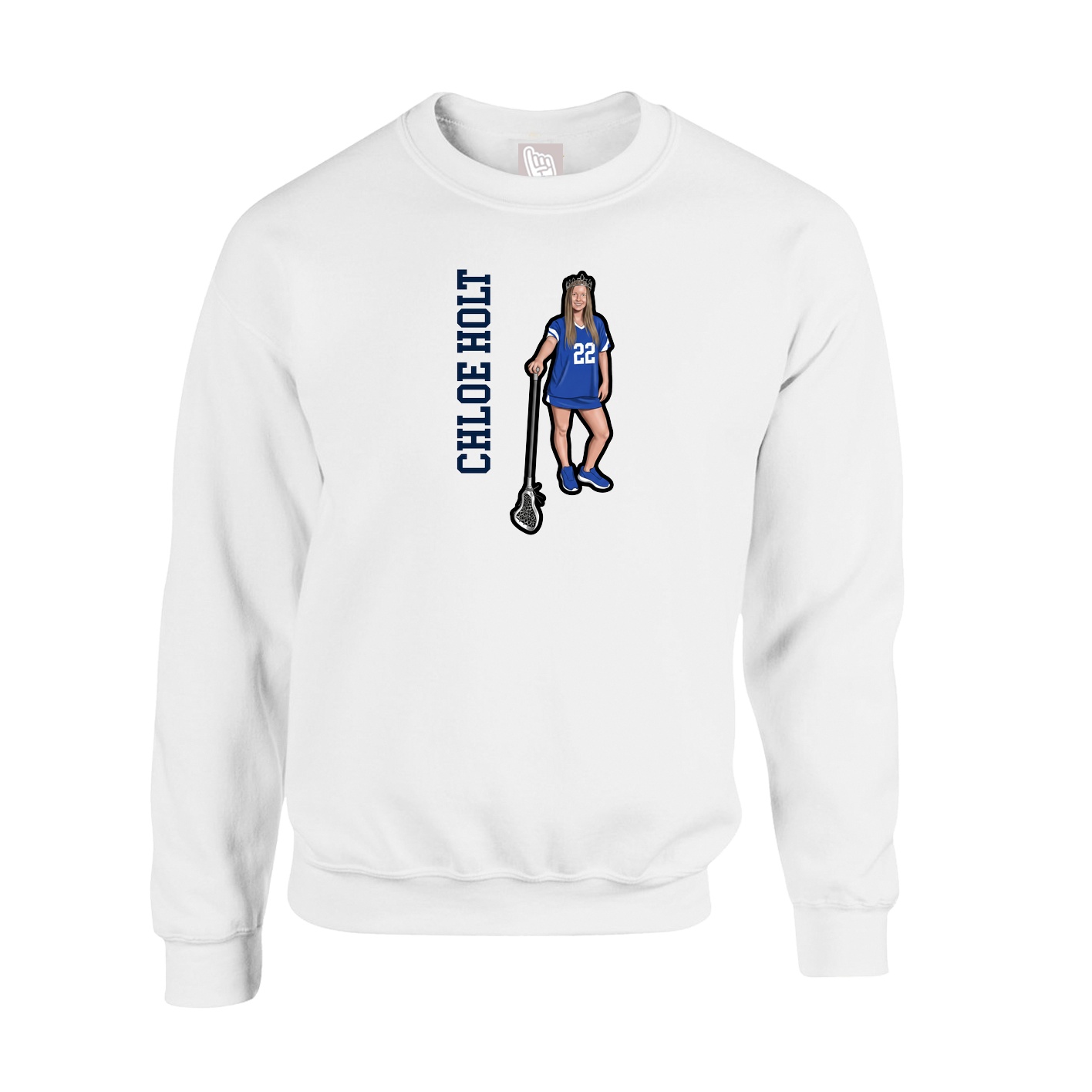 Fleece Crew — Name Vertical in White