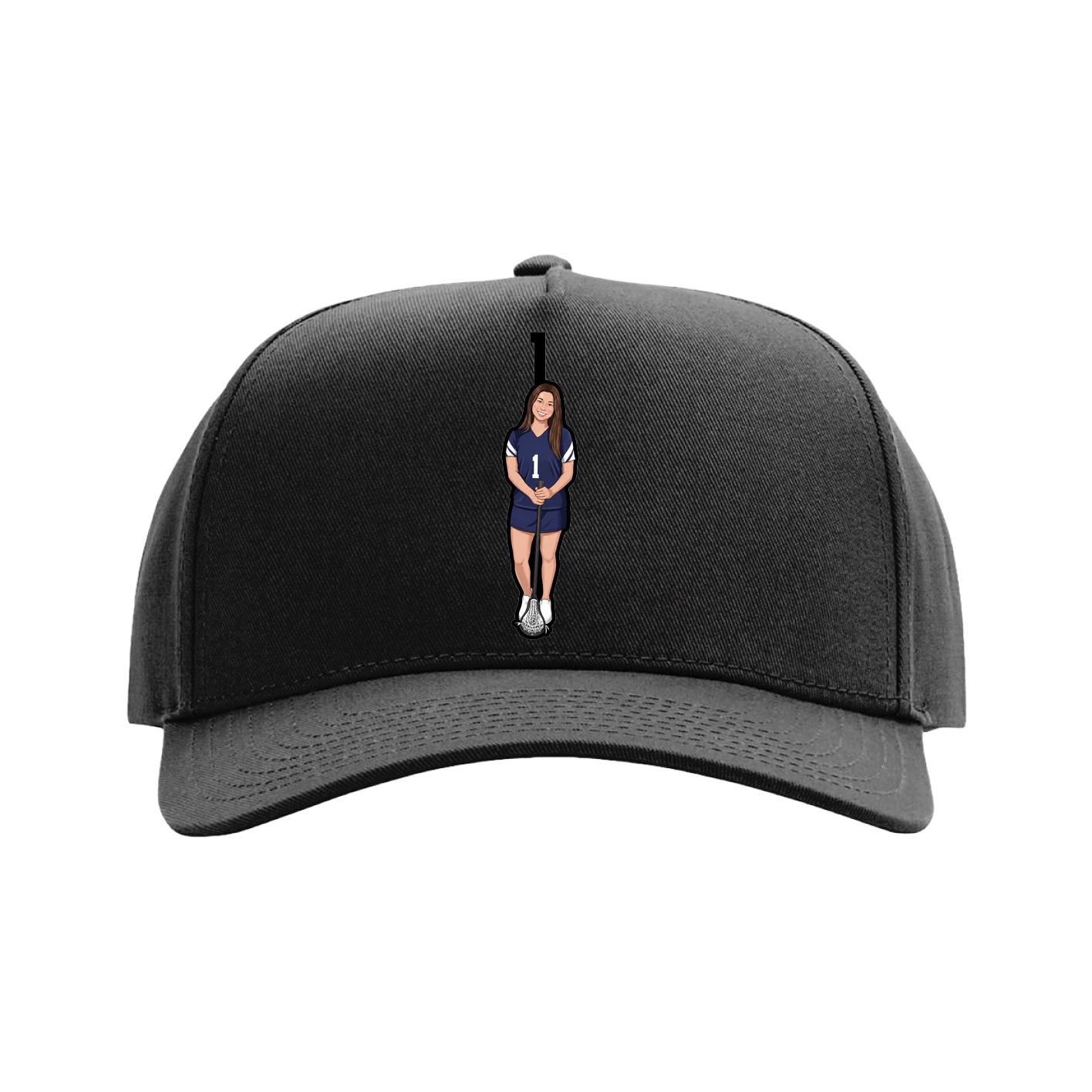 Full Fabric Five-Panel Champ Cap — Number Top in Black