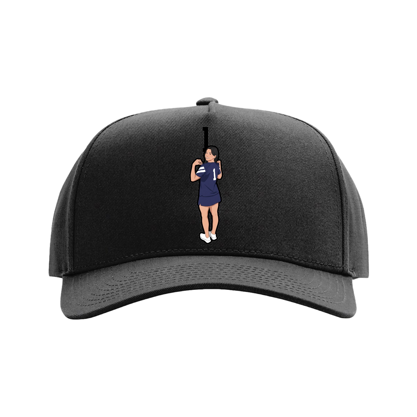 Full Fabric Five-Panel Champ Cap — Number Top in Black