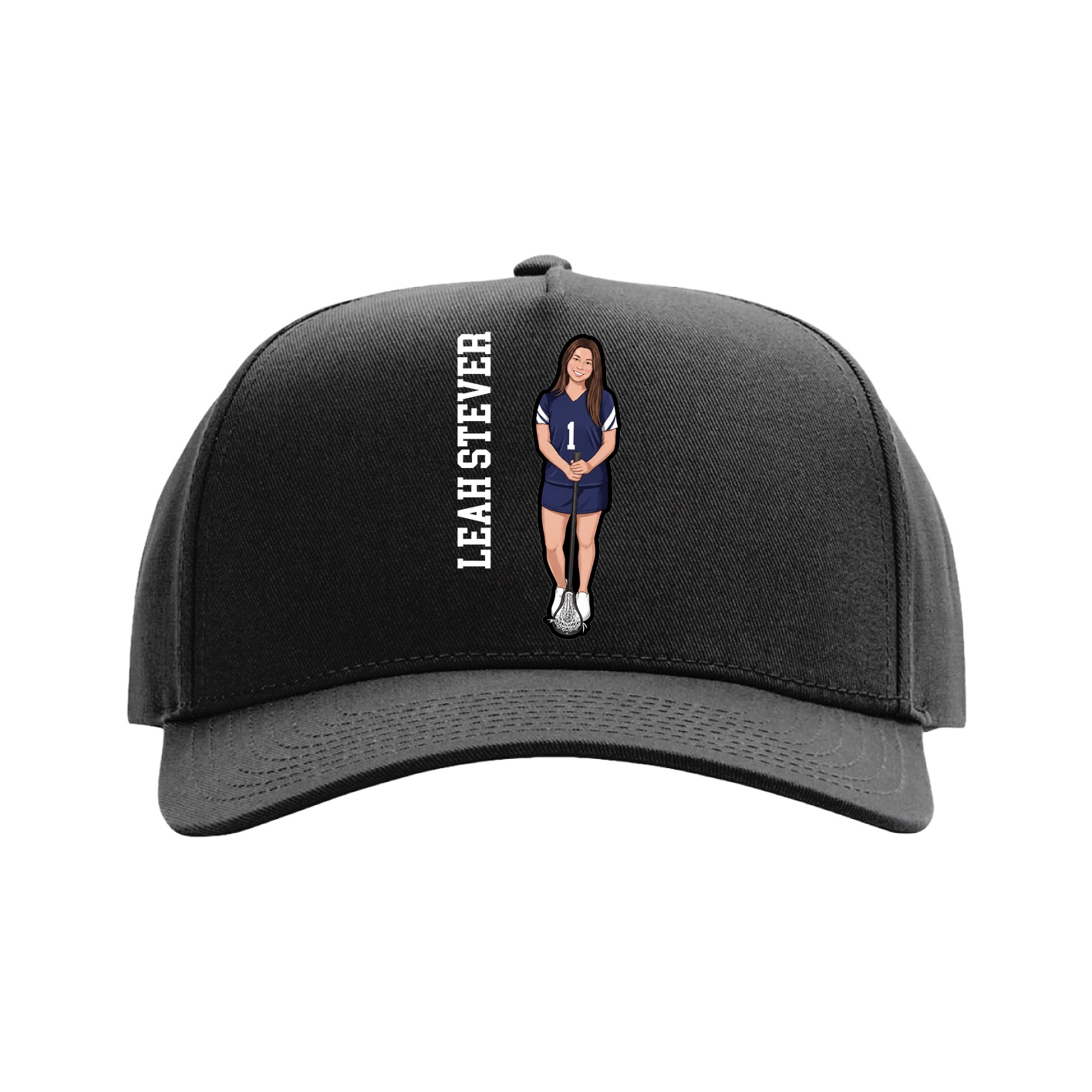 Full Fabric Five-Panel Champ Cap — Name Vertical in Black