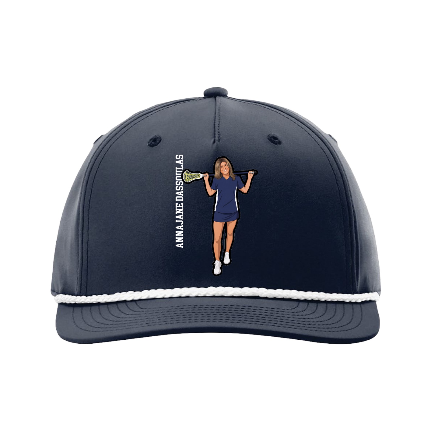 Five-Panel Classic Rope Cap — Name Vertical in Navy