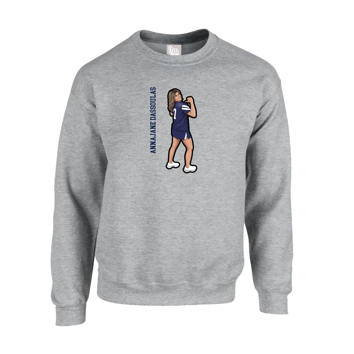 Fleece Crew — Name Vertical in Grey