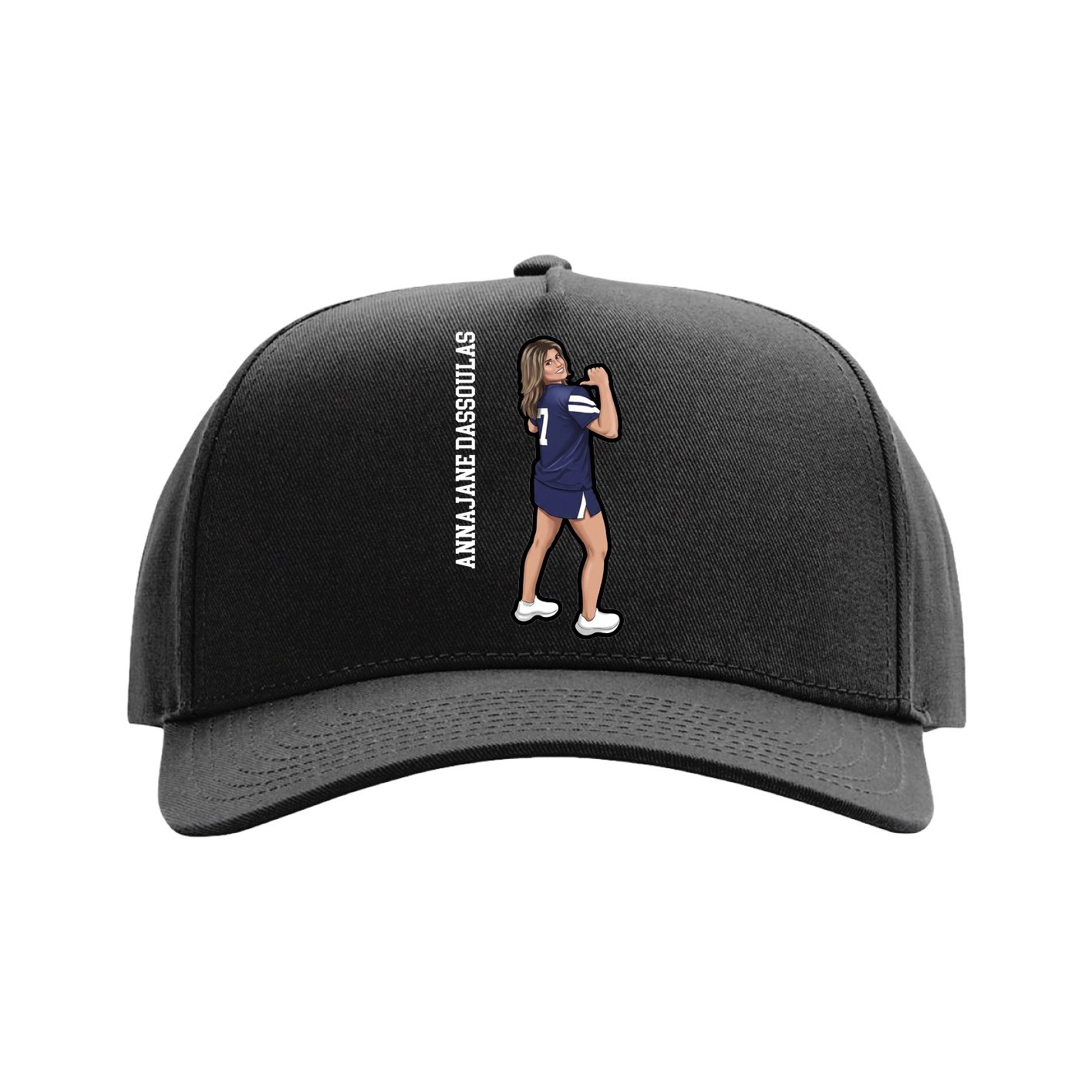 Full Fabric Five-Panel Champ Cap — Name Vertical in Black