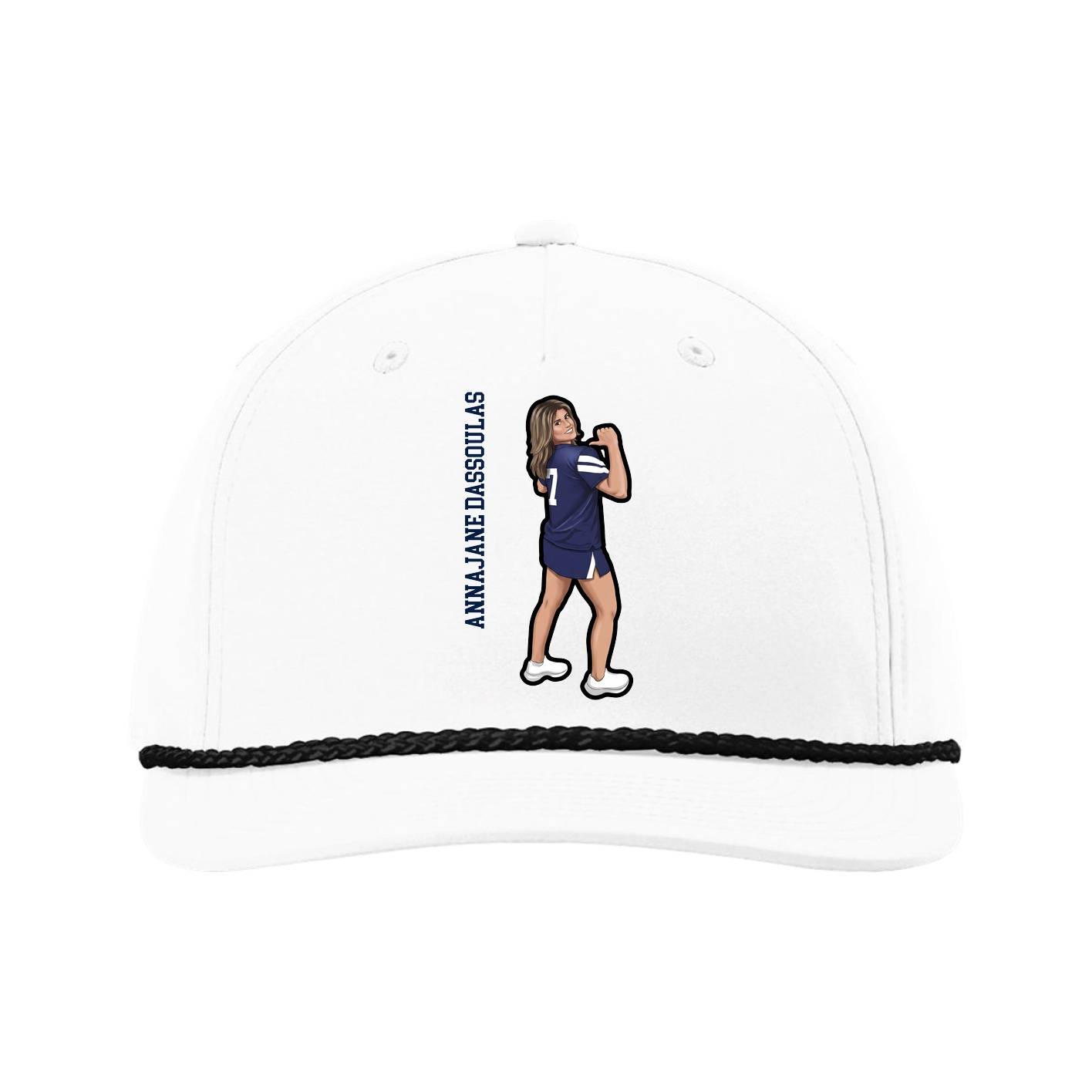 Five-Panel Classic Rope Cap — Name Vertical in White