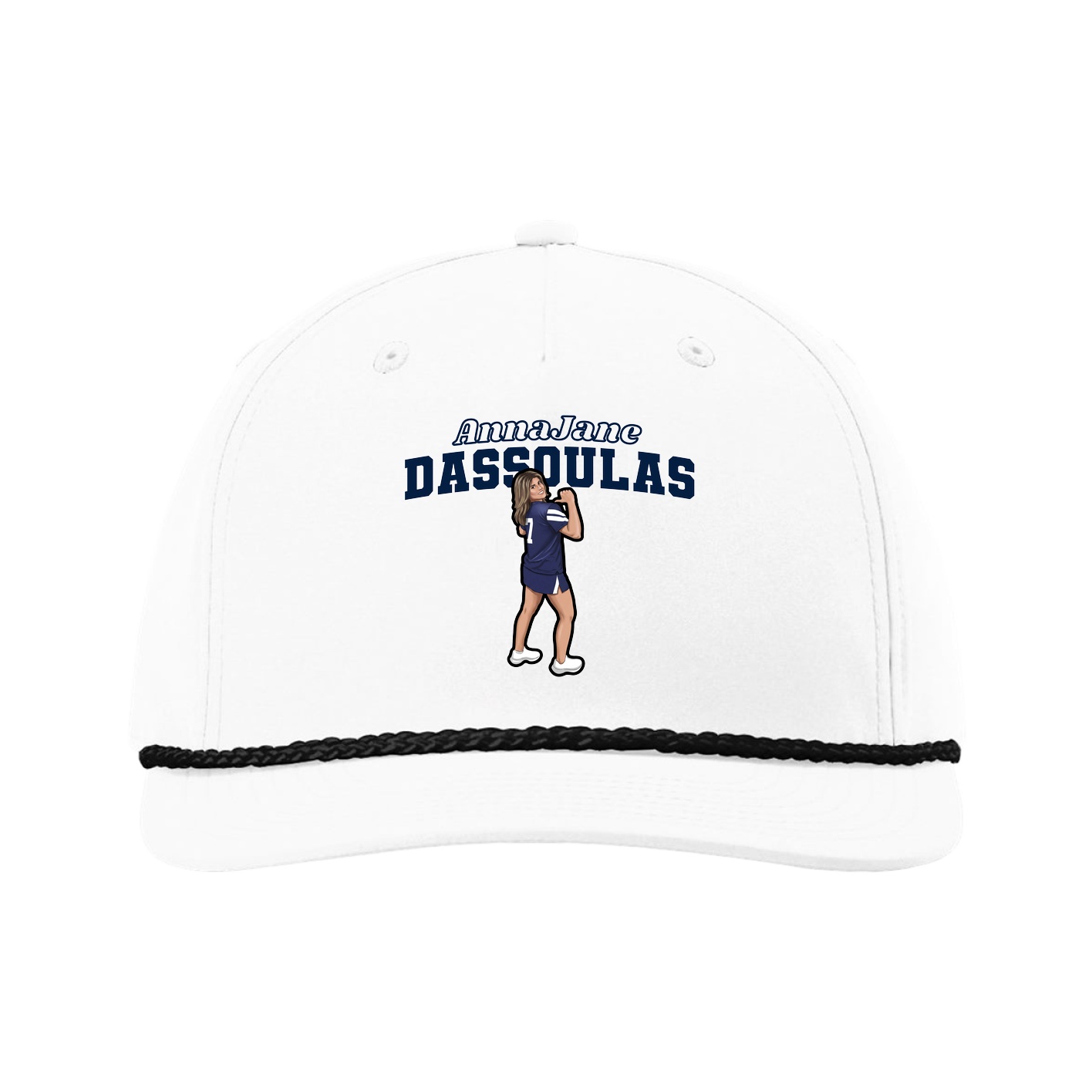 Five-Panel Classic Rope Cap — Name Arch in White