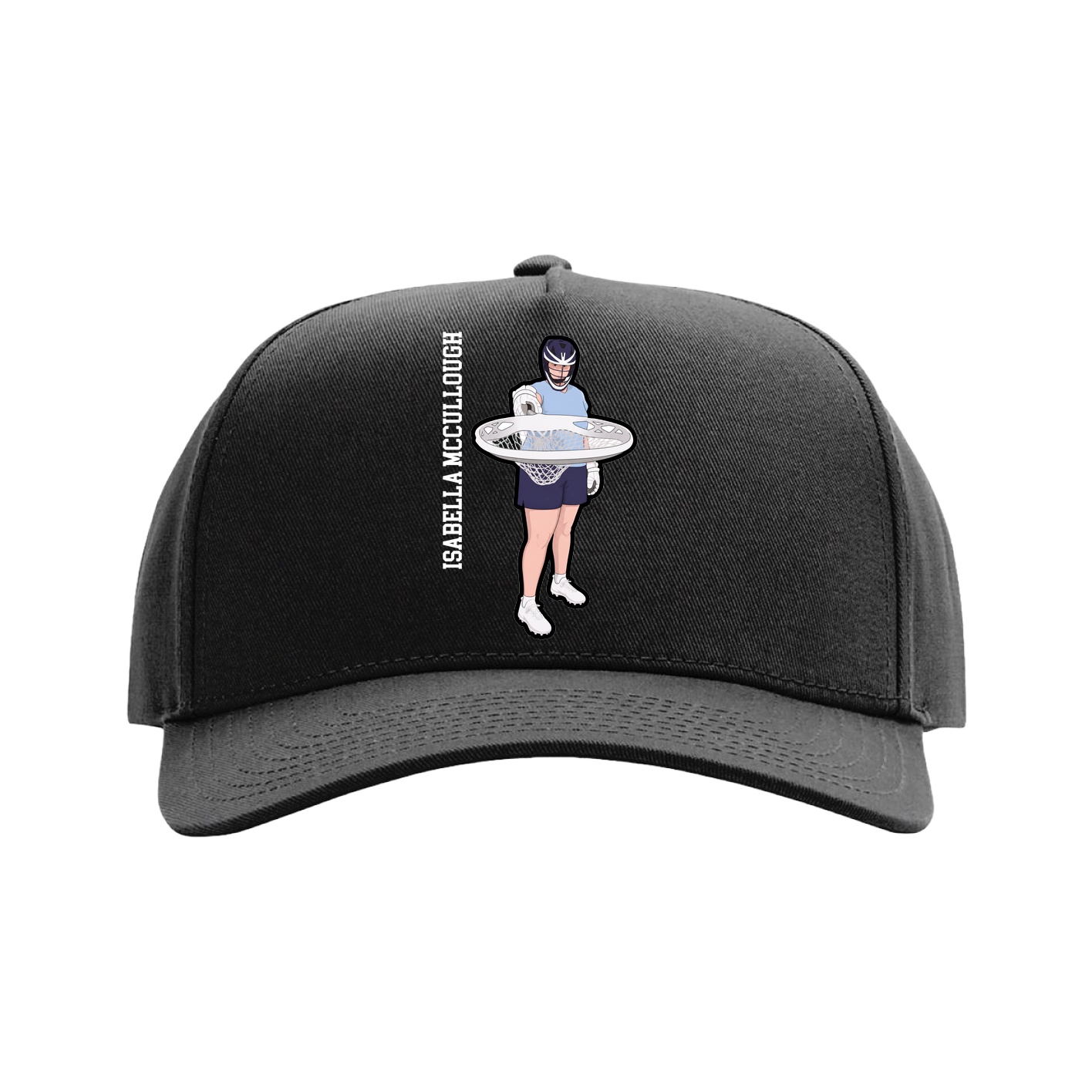 Full Fabric Five-Panel Champ Cap — Name Vertical in Black