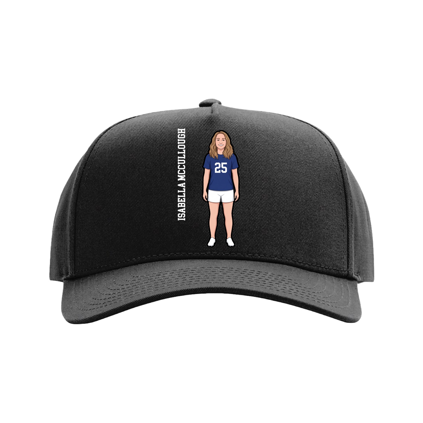 Full Fabric Five-Panel Champ Cap — Name Vertical in Black