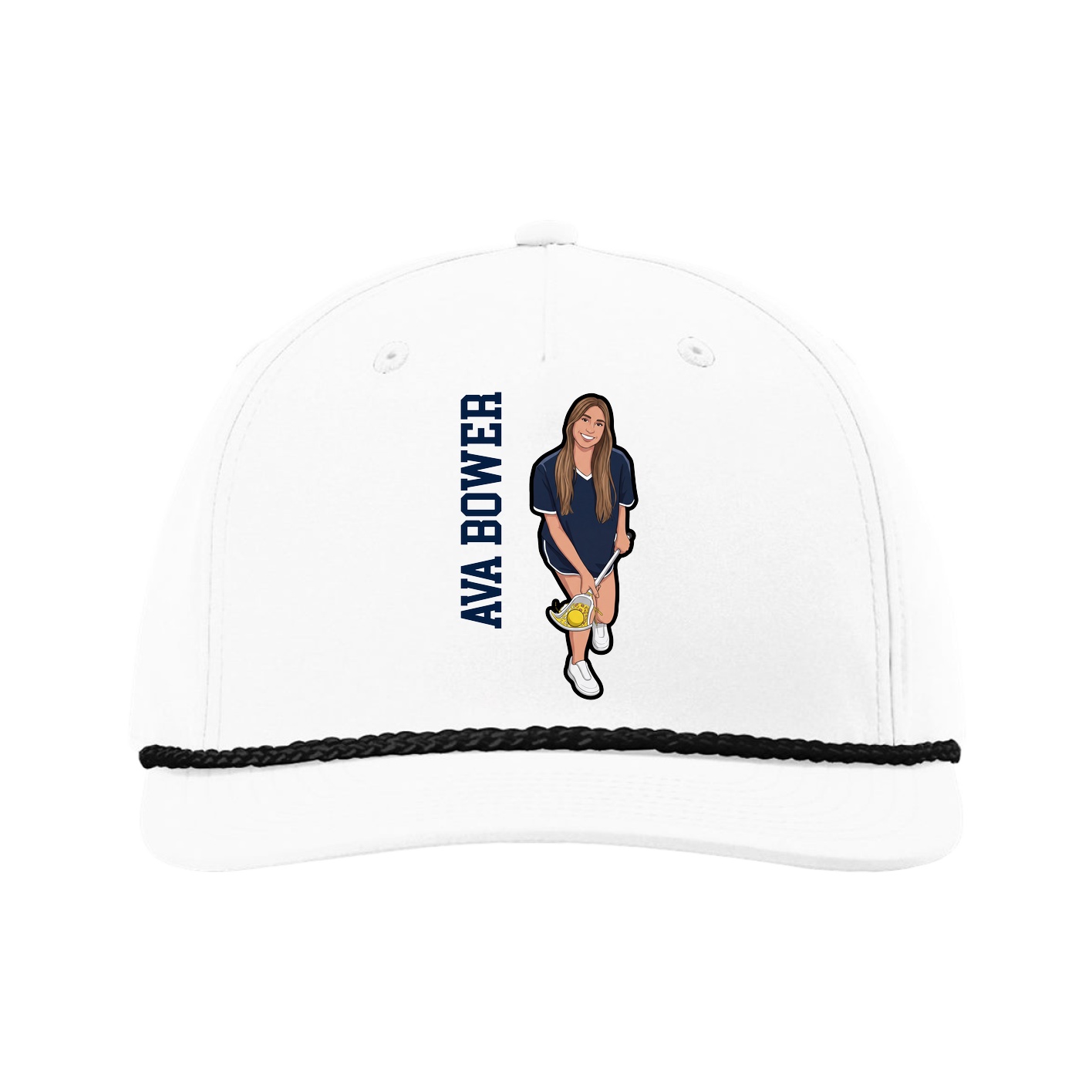 Five-Panel Classic Rope Cap — Name Vertical in White
