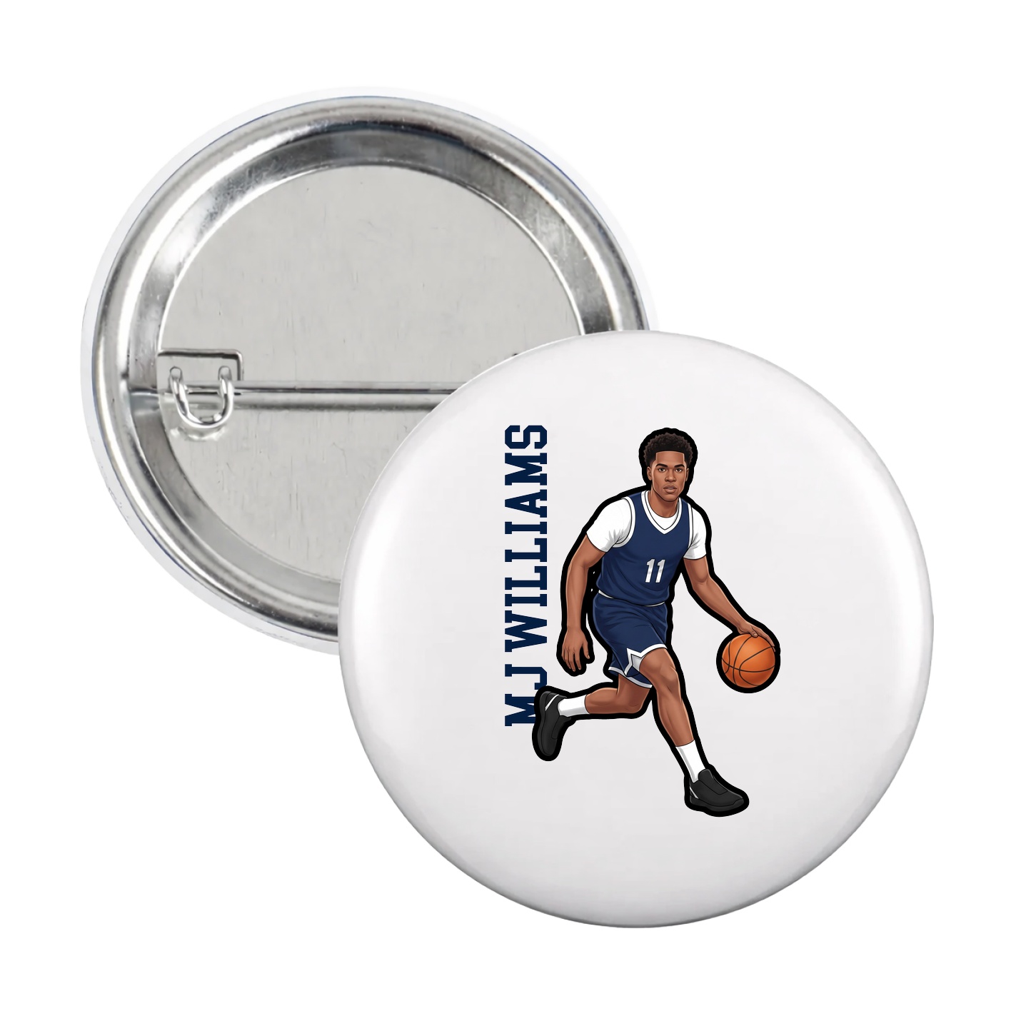 Game Day Button — Name Vertical in White