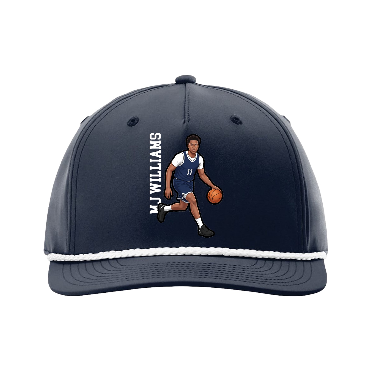 Five-Panel Classic Rope Cap — Name Vertical in Navy