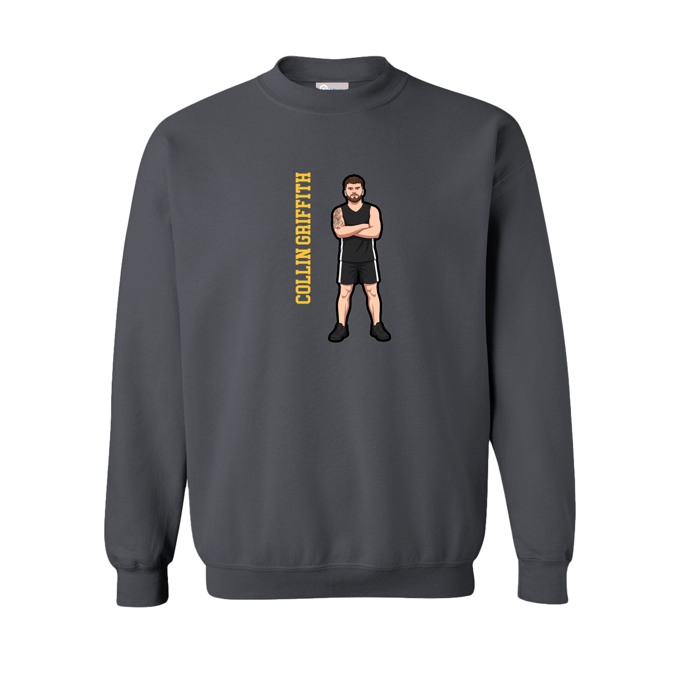 Fleece Crew — Name Vertical in Grey
