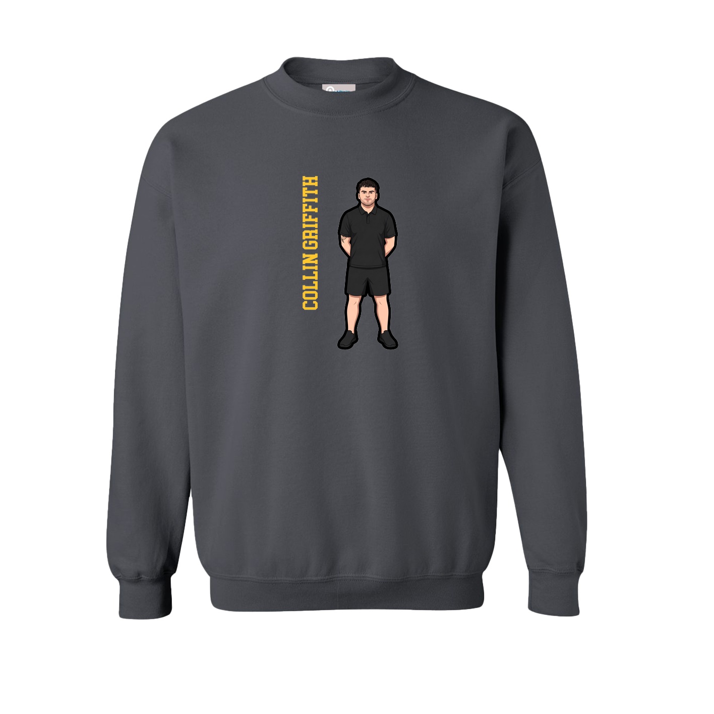 Fleece Crew — Name Vertical in Grey