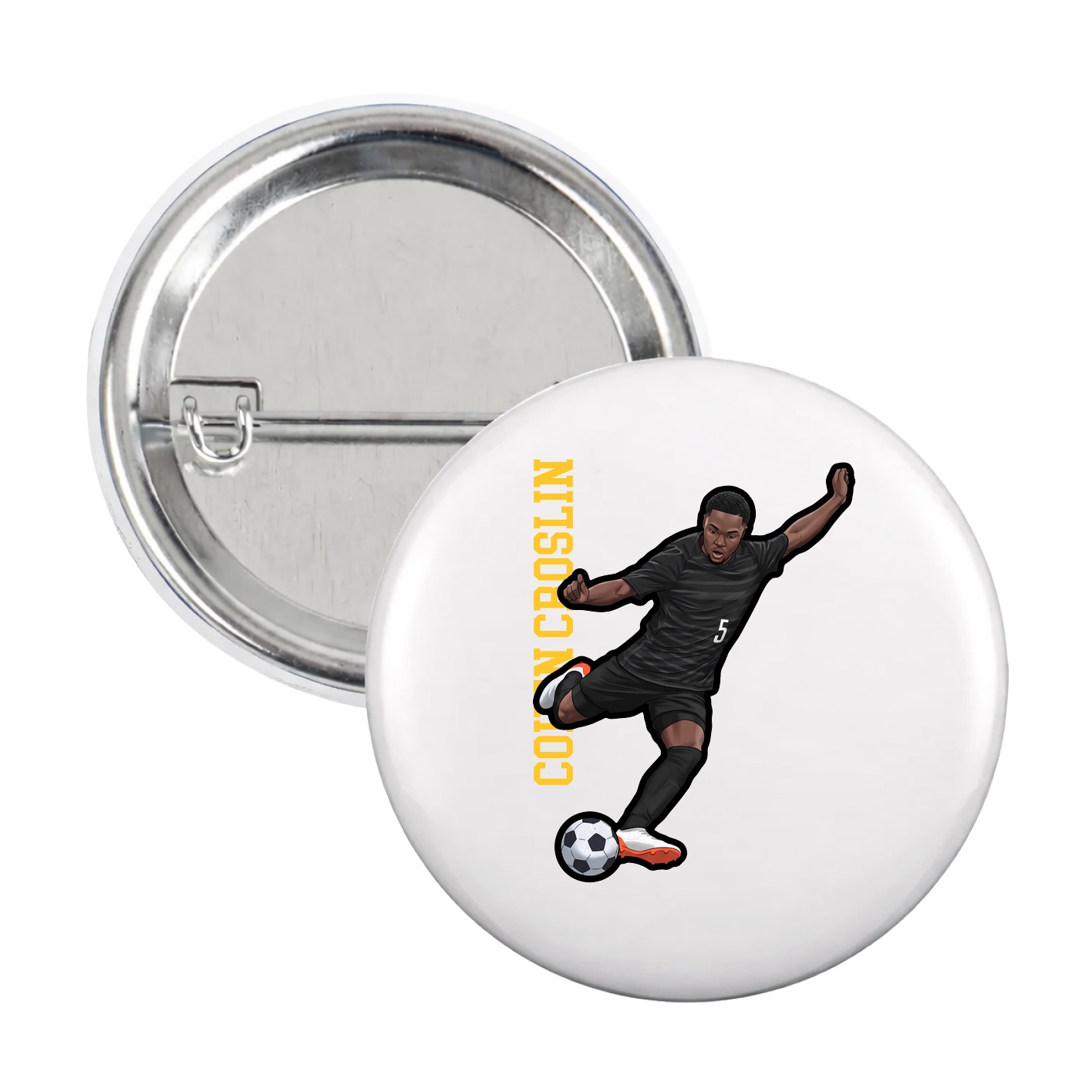 Game Day Button — Name Vertical in White