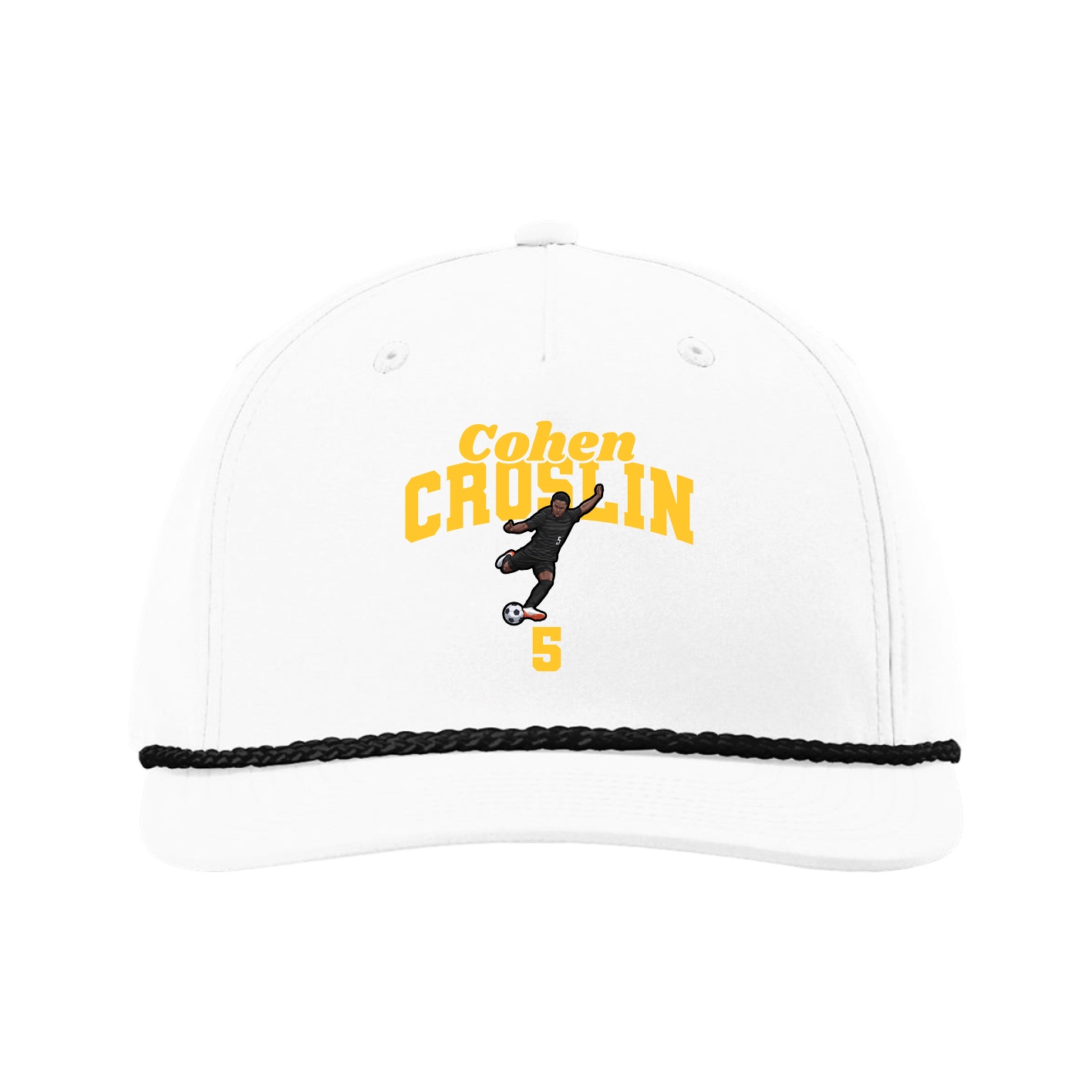 Five-Panel Classic Rope Cap — Signature Arch in White