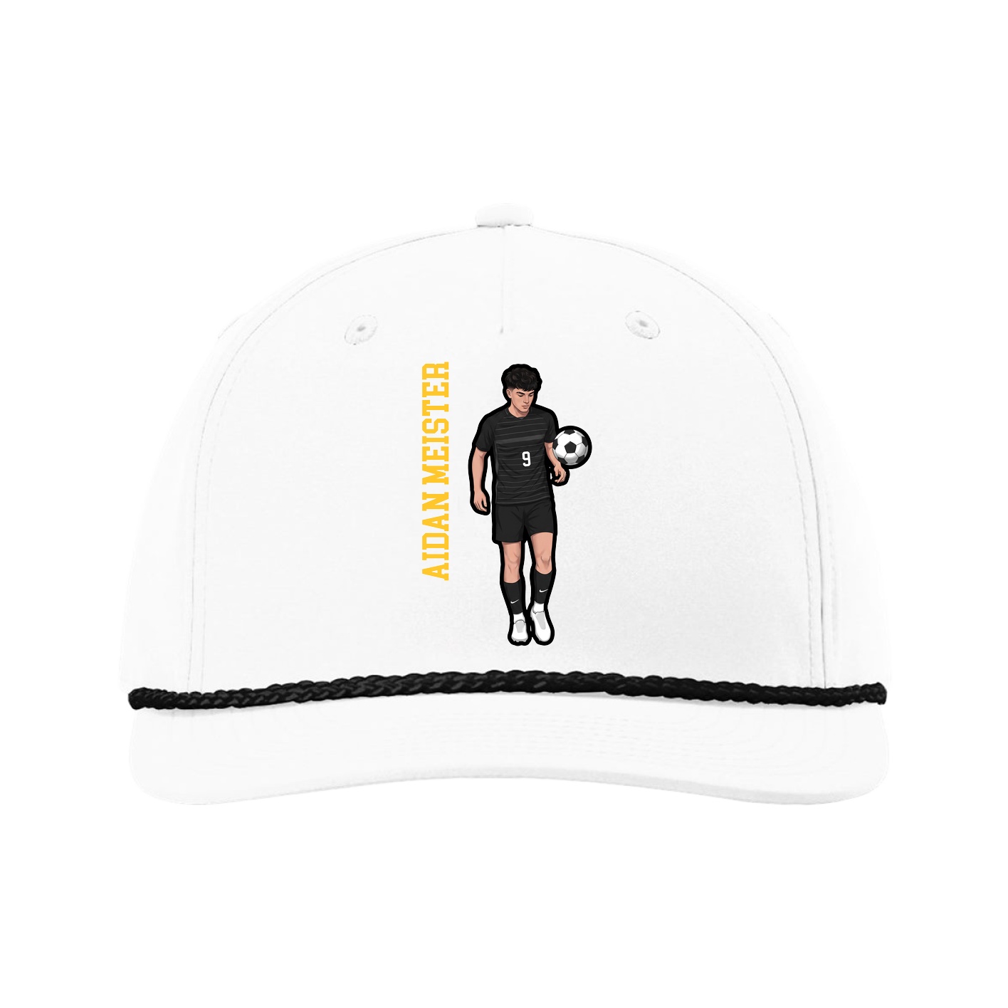 Five-Panel Classic Rope Cap — Name Vertical in White