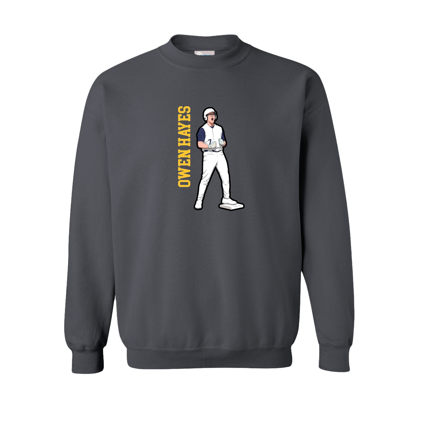Fleece Crew — Name Vertical in Grey