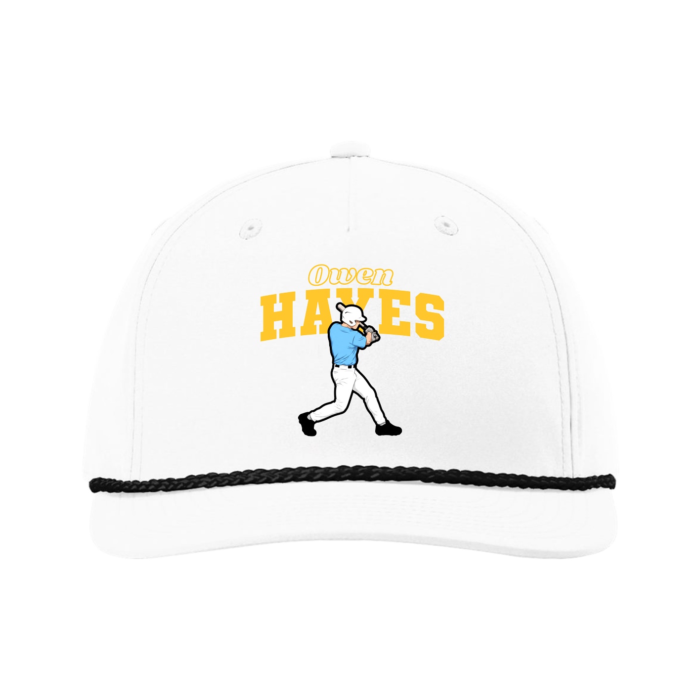 Five-Panel Classic Rope Cap — Name Arch in White