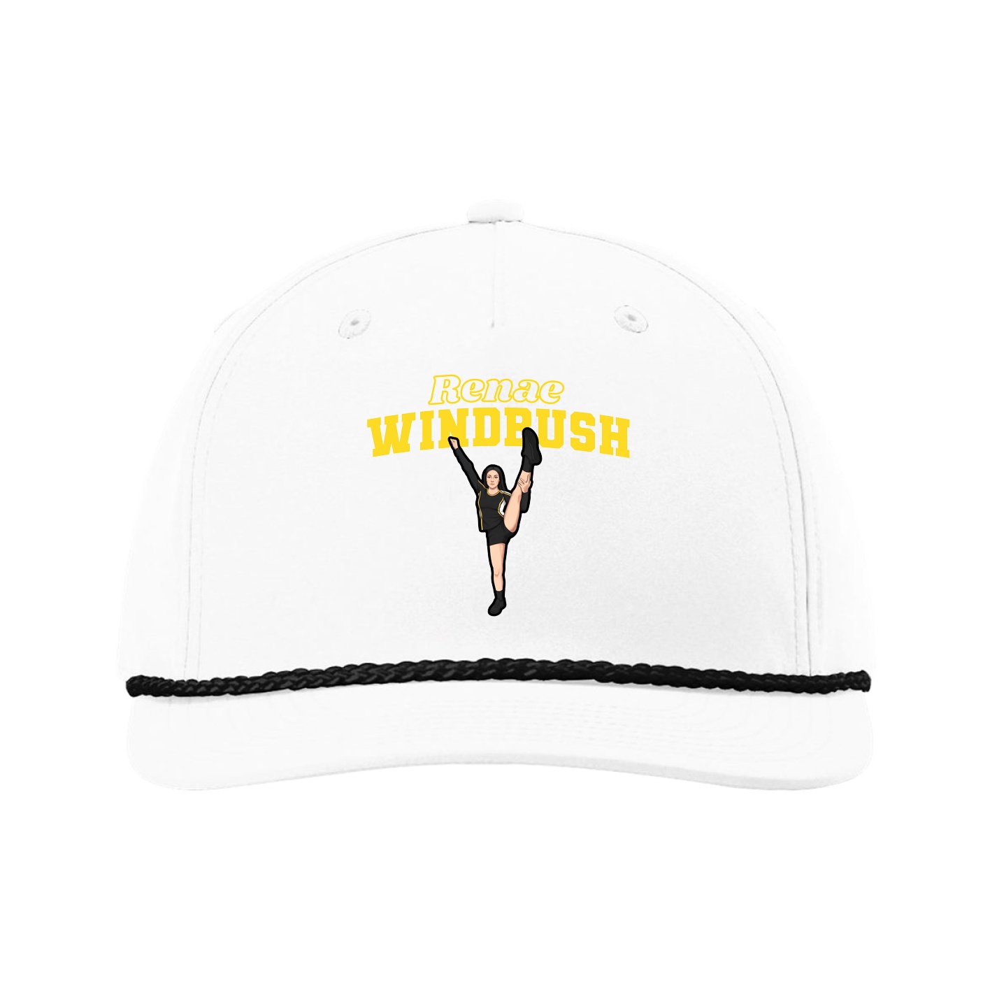Five-Panel Classic Rope Cap — Name Arch in White