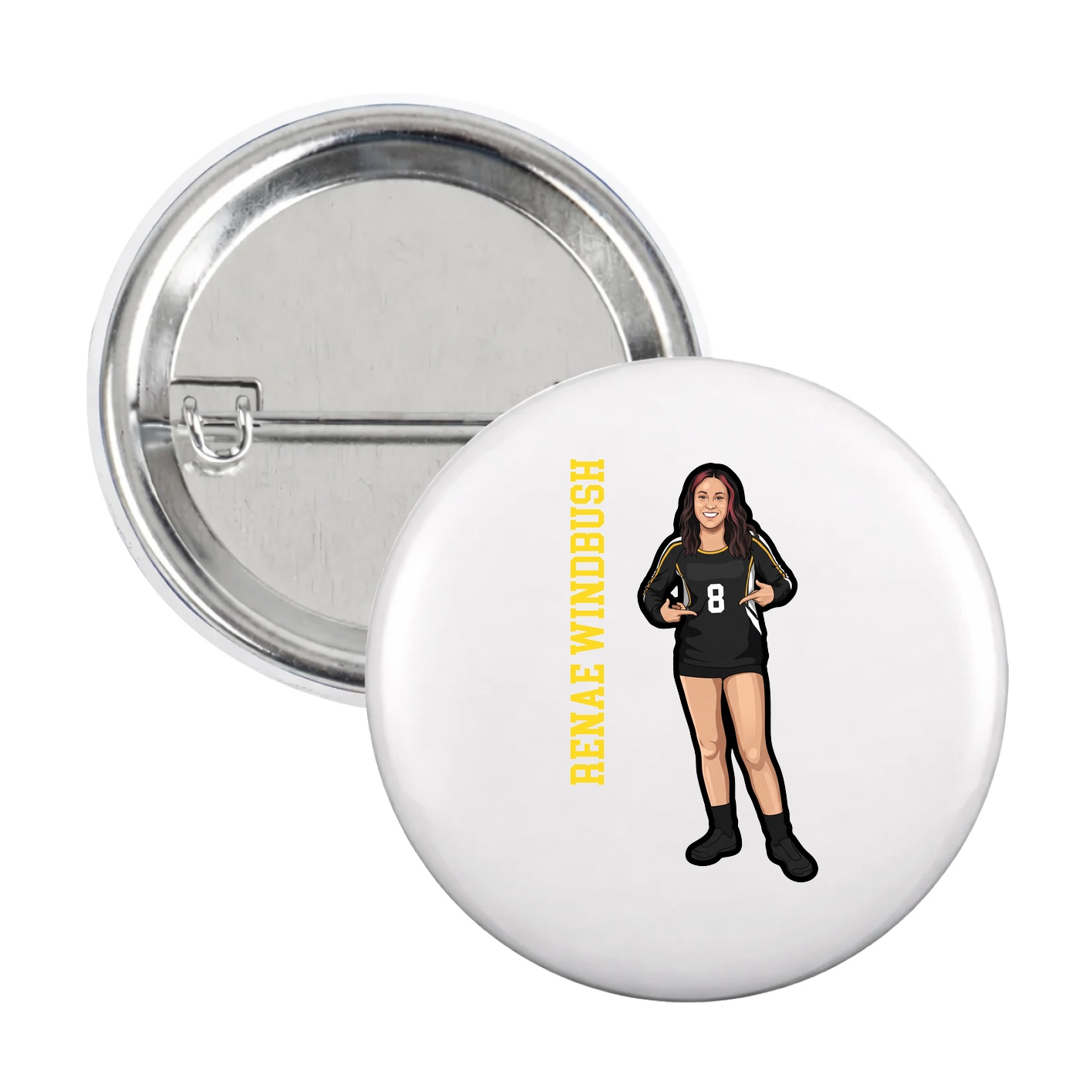 Game Day Button — Name Vertical in White