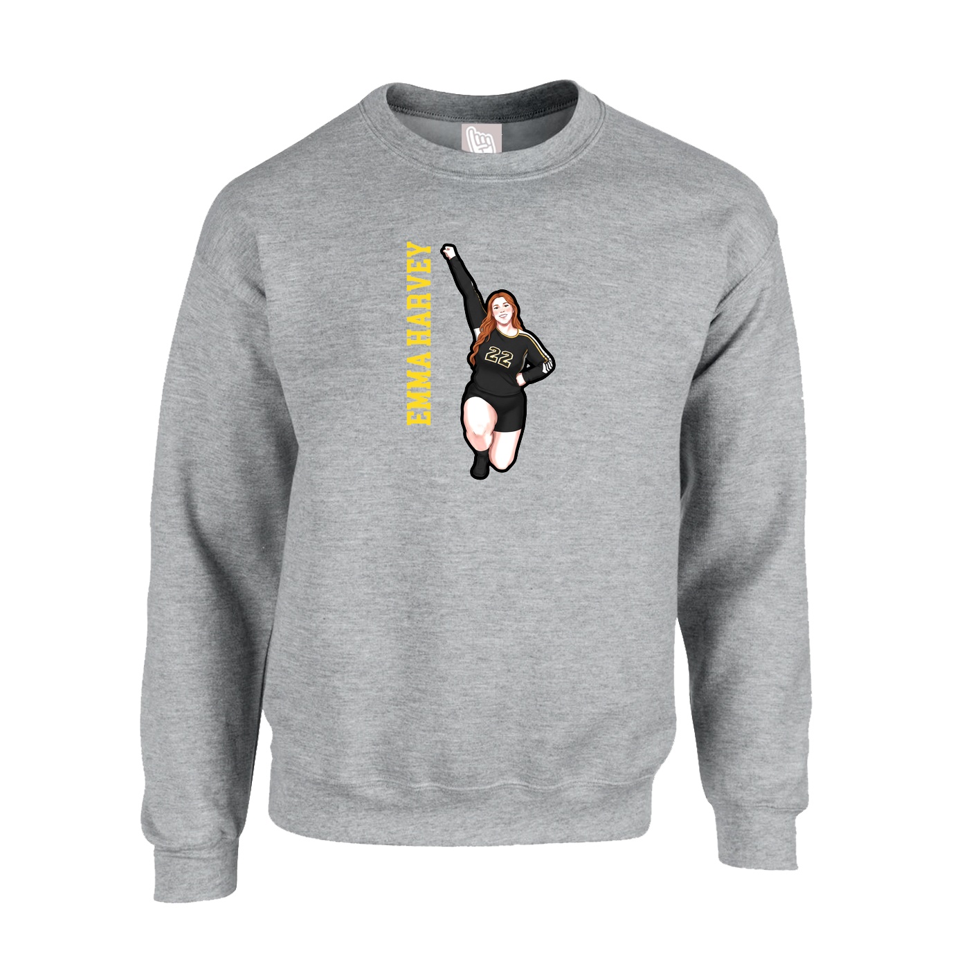 Fleece Crew — Name Vertical in Grey