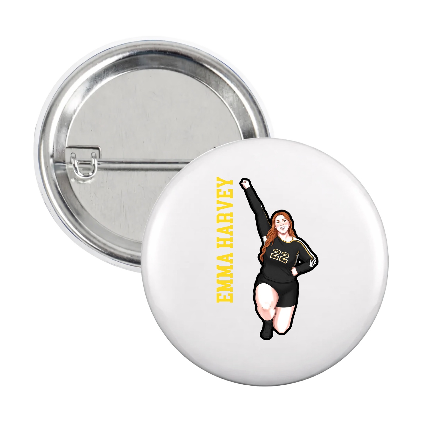 Game Day Button — Name Vertical in White