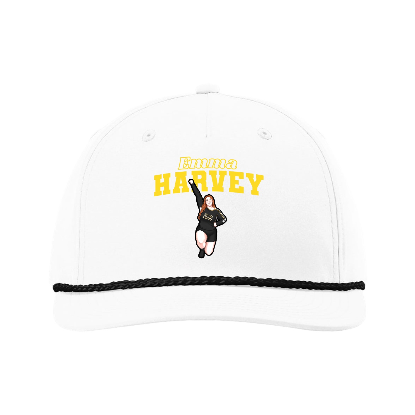 Five-Panel Classic Rope Cap — Name Arch in White