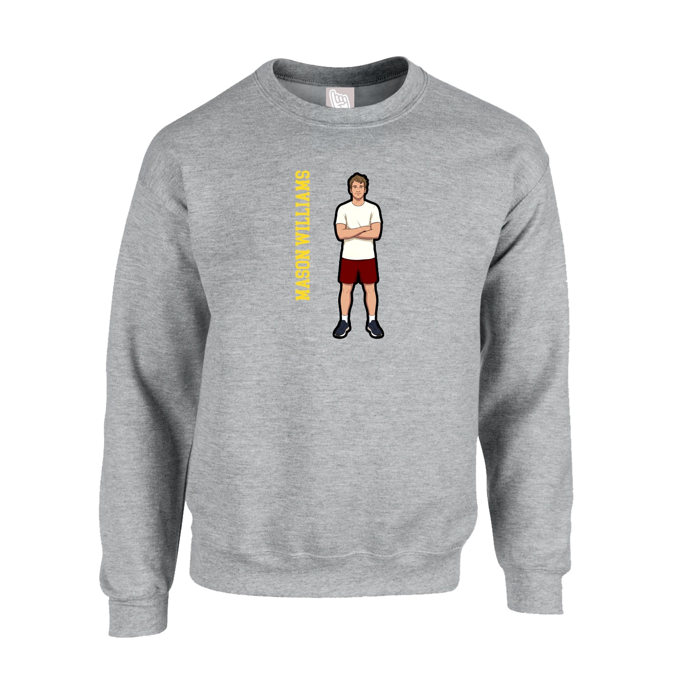Fleece Crew — Name Vertical in Grey