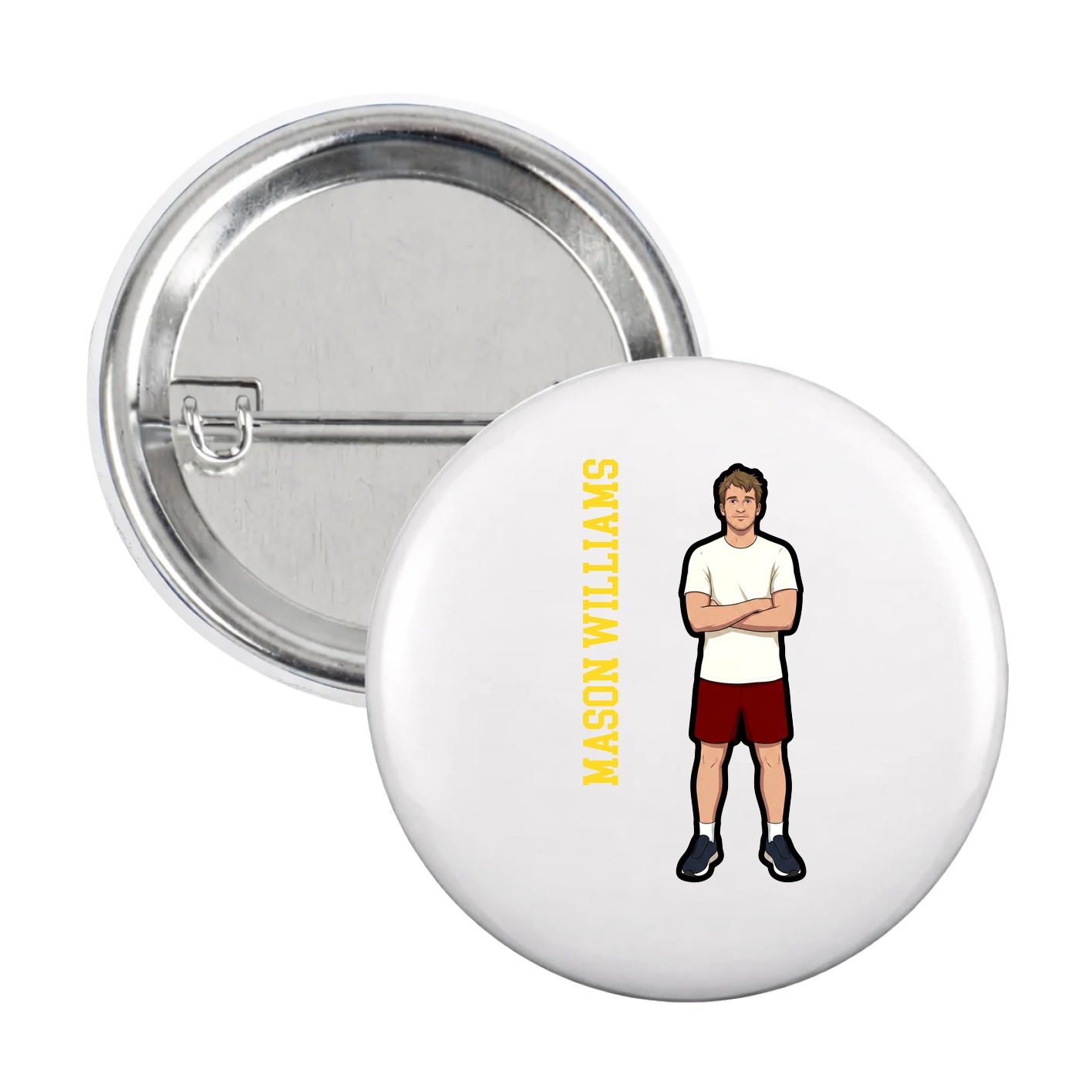 Game Day Button — Name Vertical in White