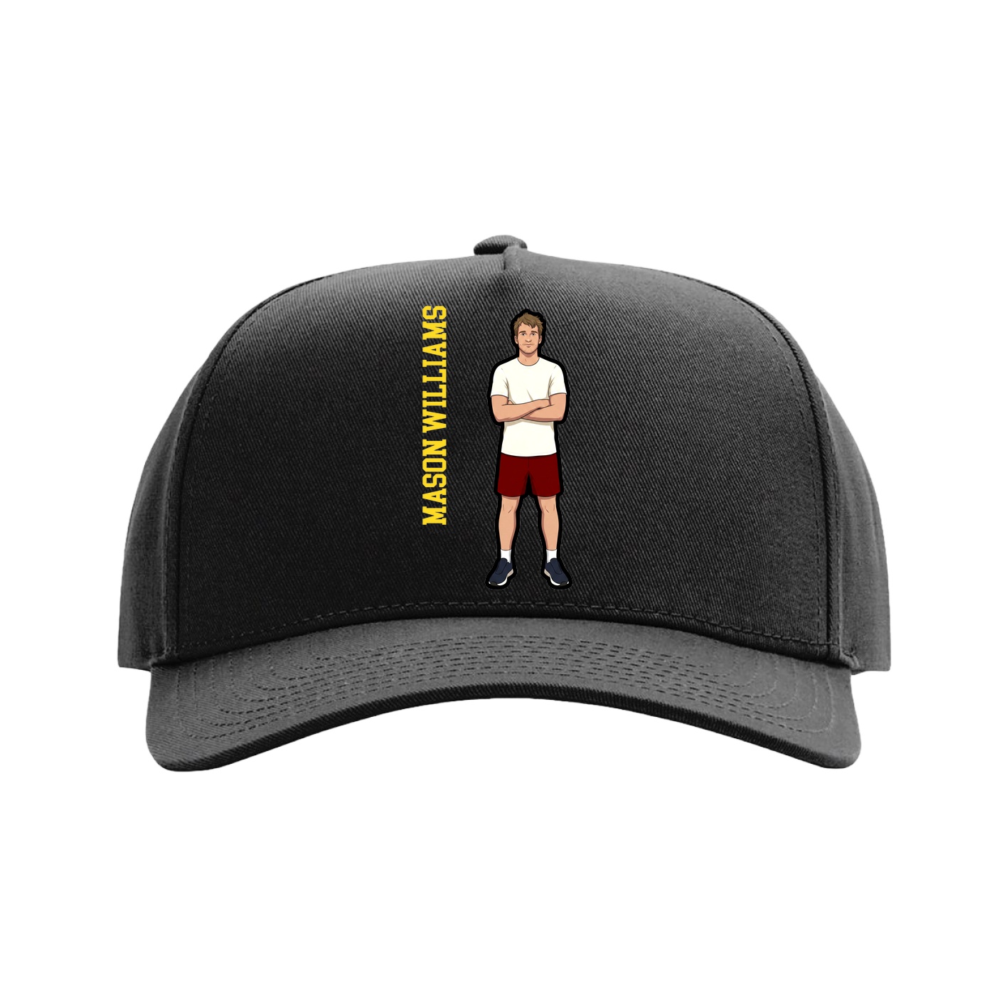 Full Fabric Five-Panel Champ Cap — Name Vertical in Black
