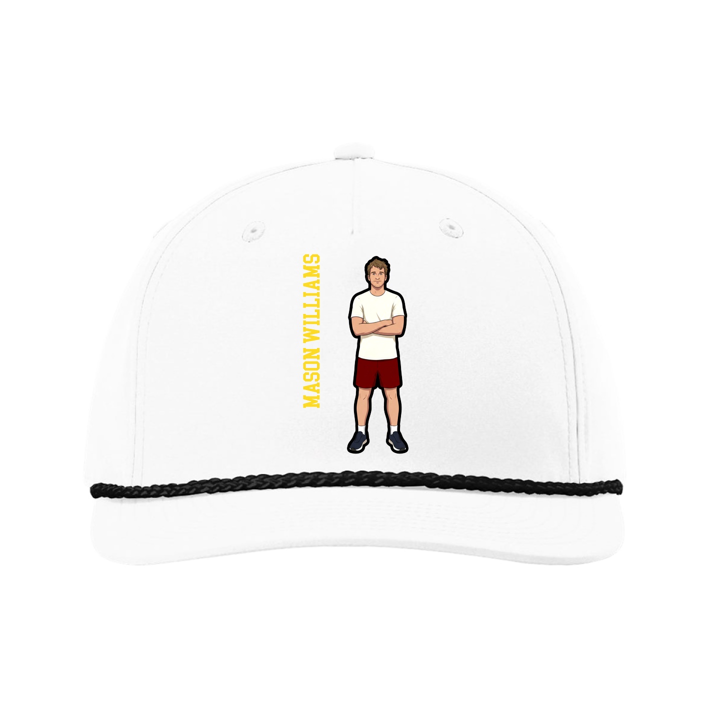 Five-Panel Classic Rope Cap — Name Vertical in White