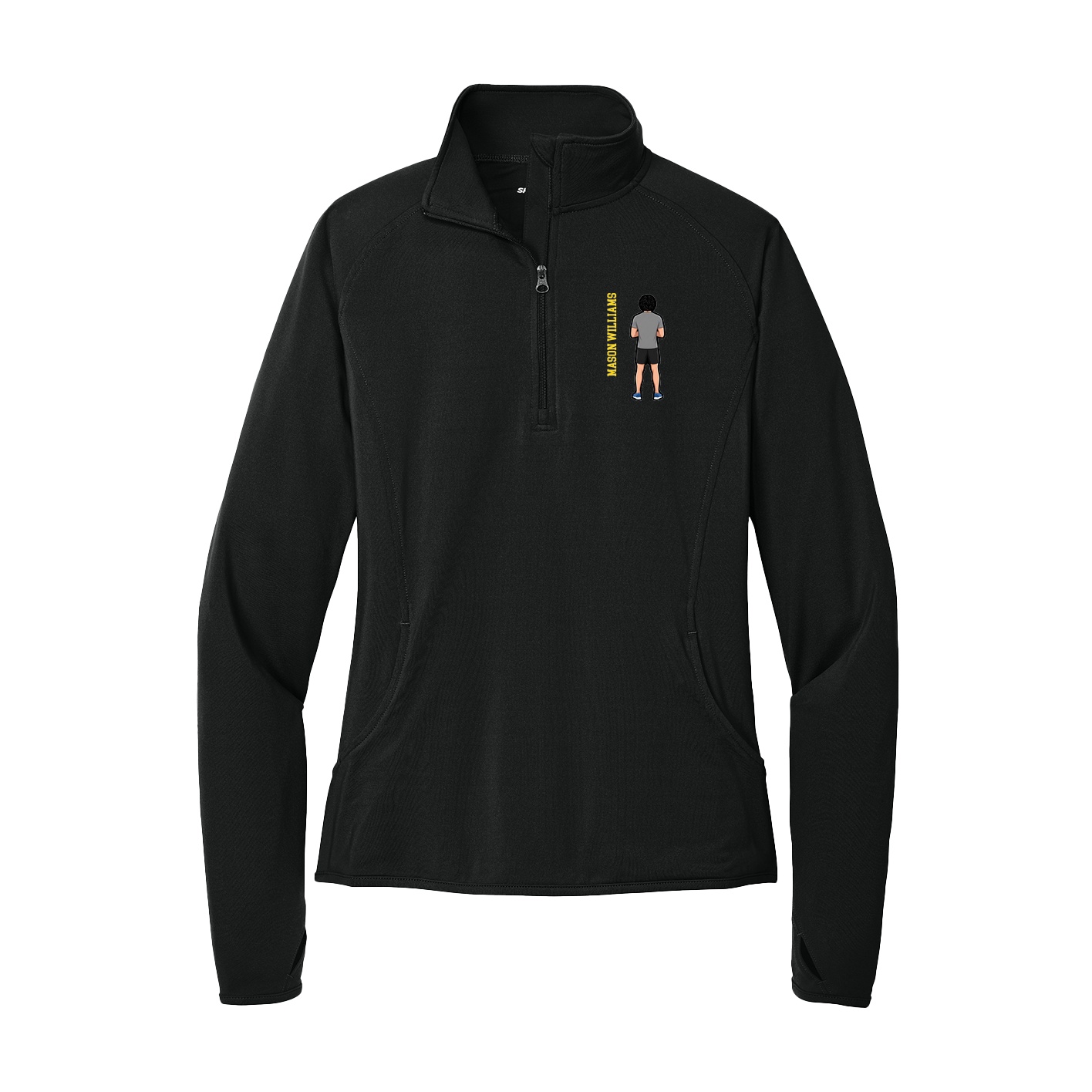 Women's Q-Zip Pullover — Name Vertical in Black