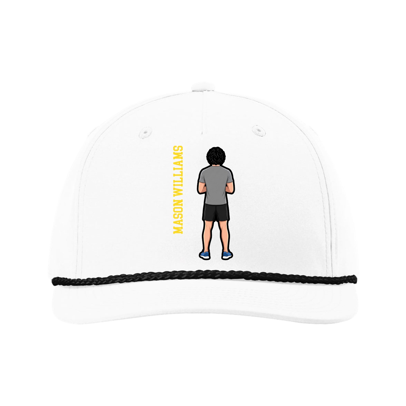 Five-Panel Classic Rope Cap — Name Vertical in White