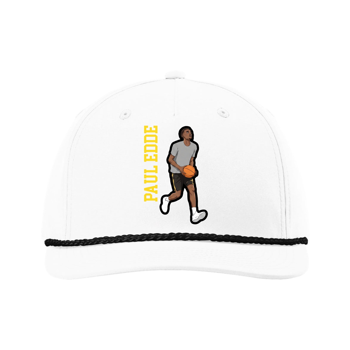 Five-Panel Classic Rope Cap — Name Vertical in White